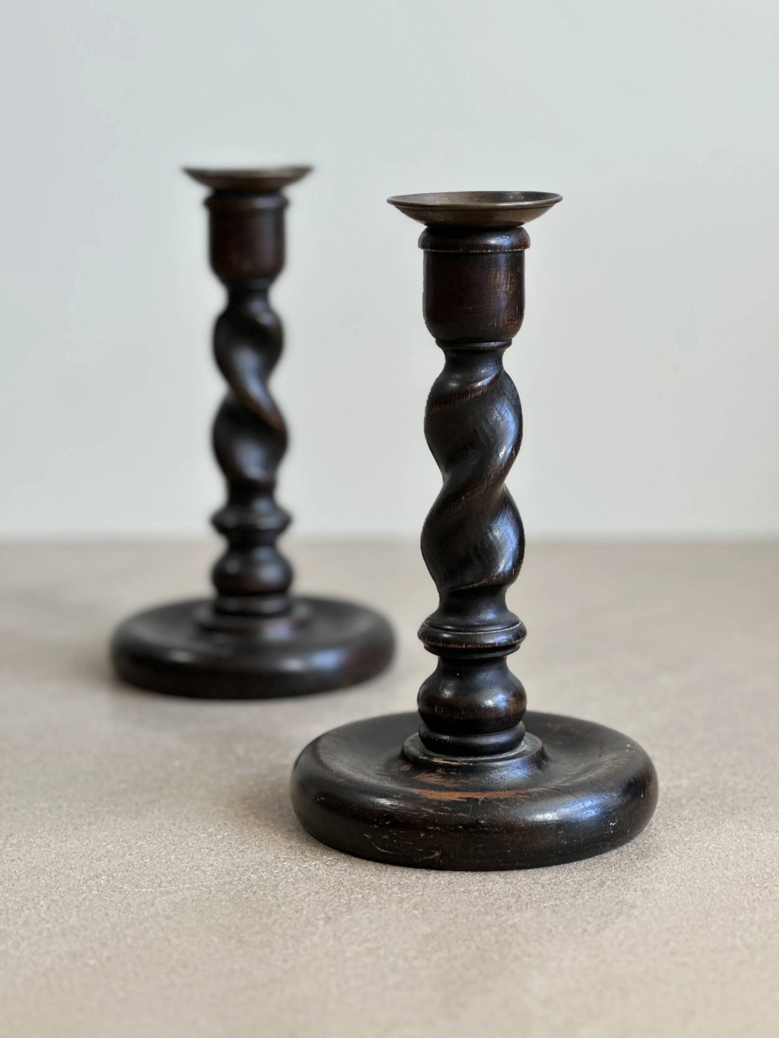 Late 18th Century Turned Candlesticks with Lovely Patina, UK 8 1/4 x 4 3/4 inches
