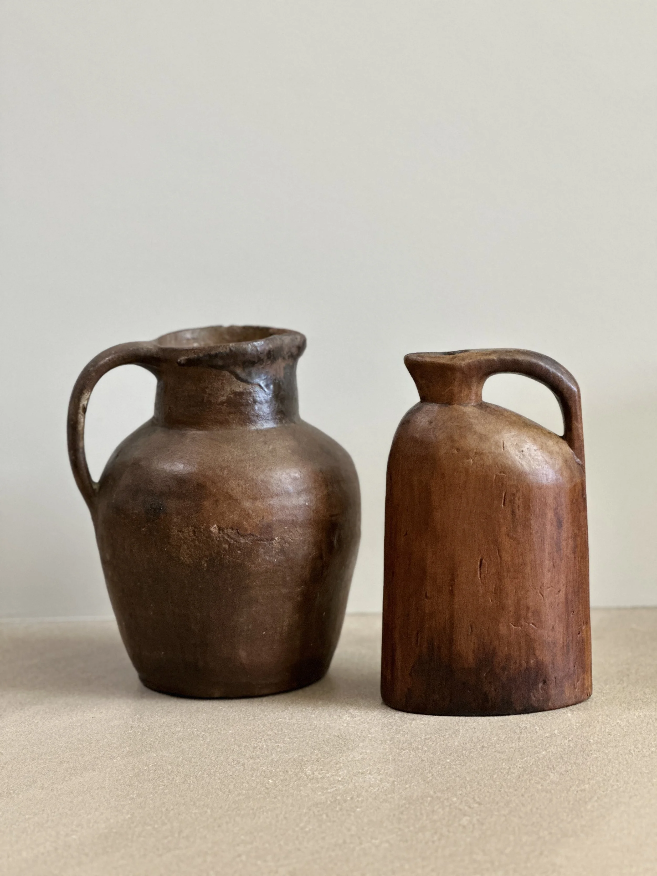French Pitchers in Terracotta and Wood