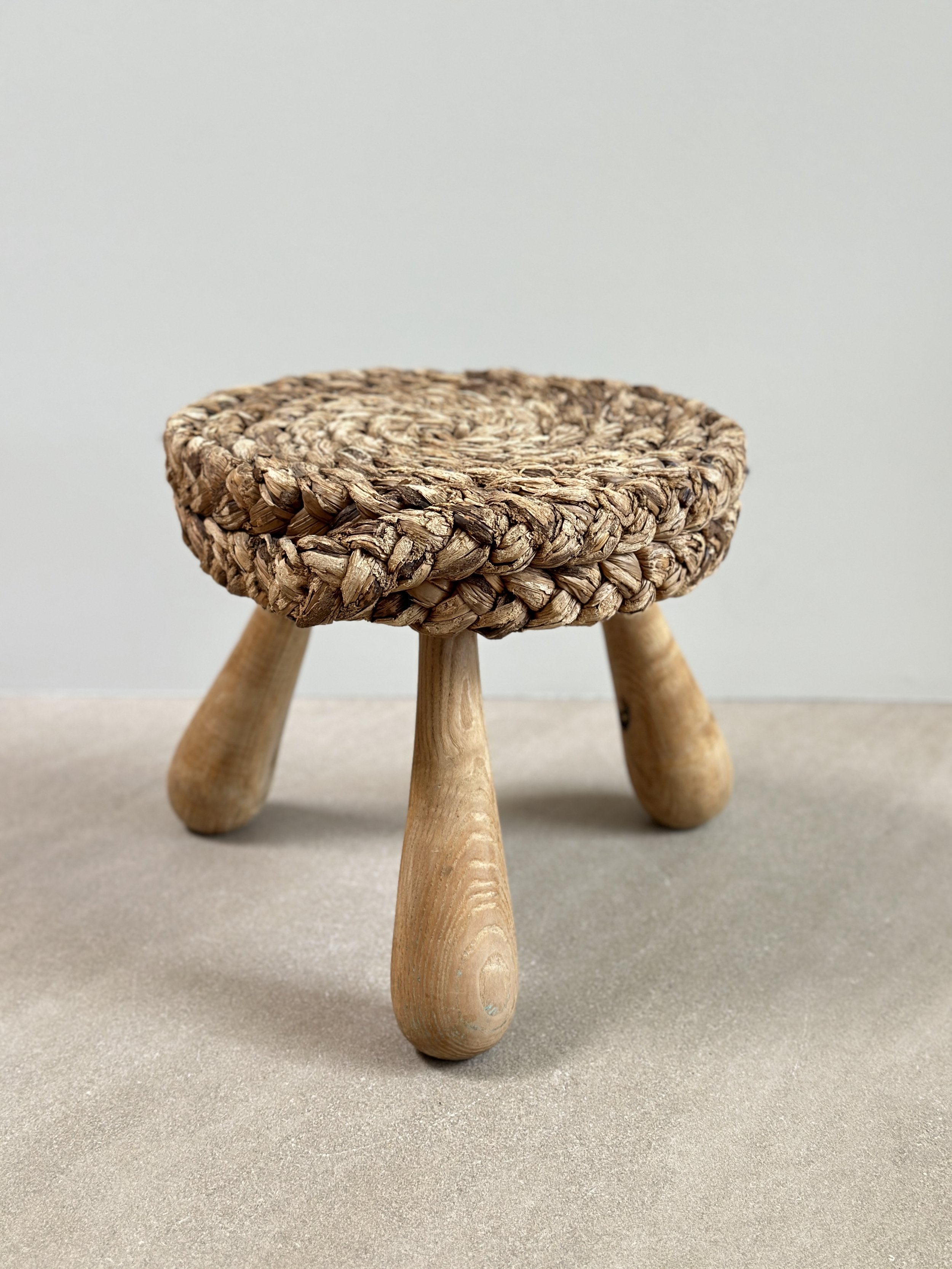 Audoux-Minet Rope and Wood Stool, France 1950s