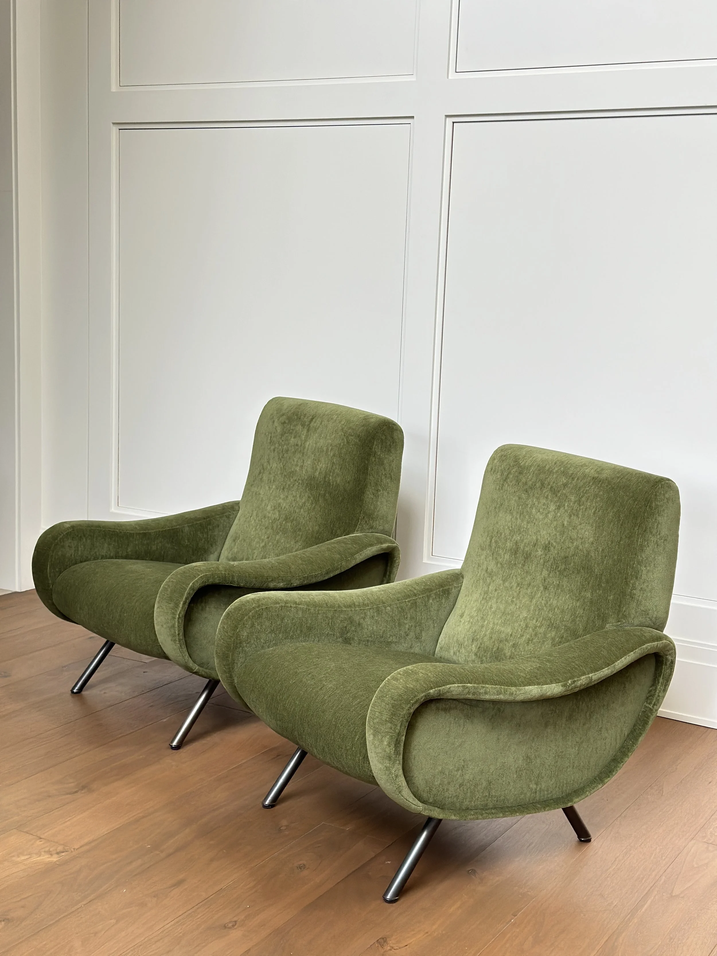 Pair of Chairs by Marco Zanuso for Arflex reupholstered in Mohair, Italy 1950s