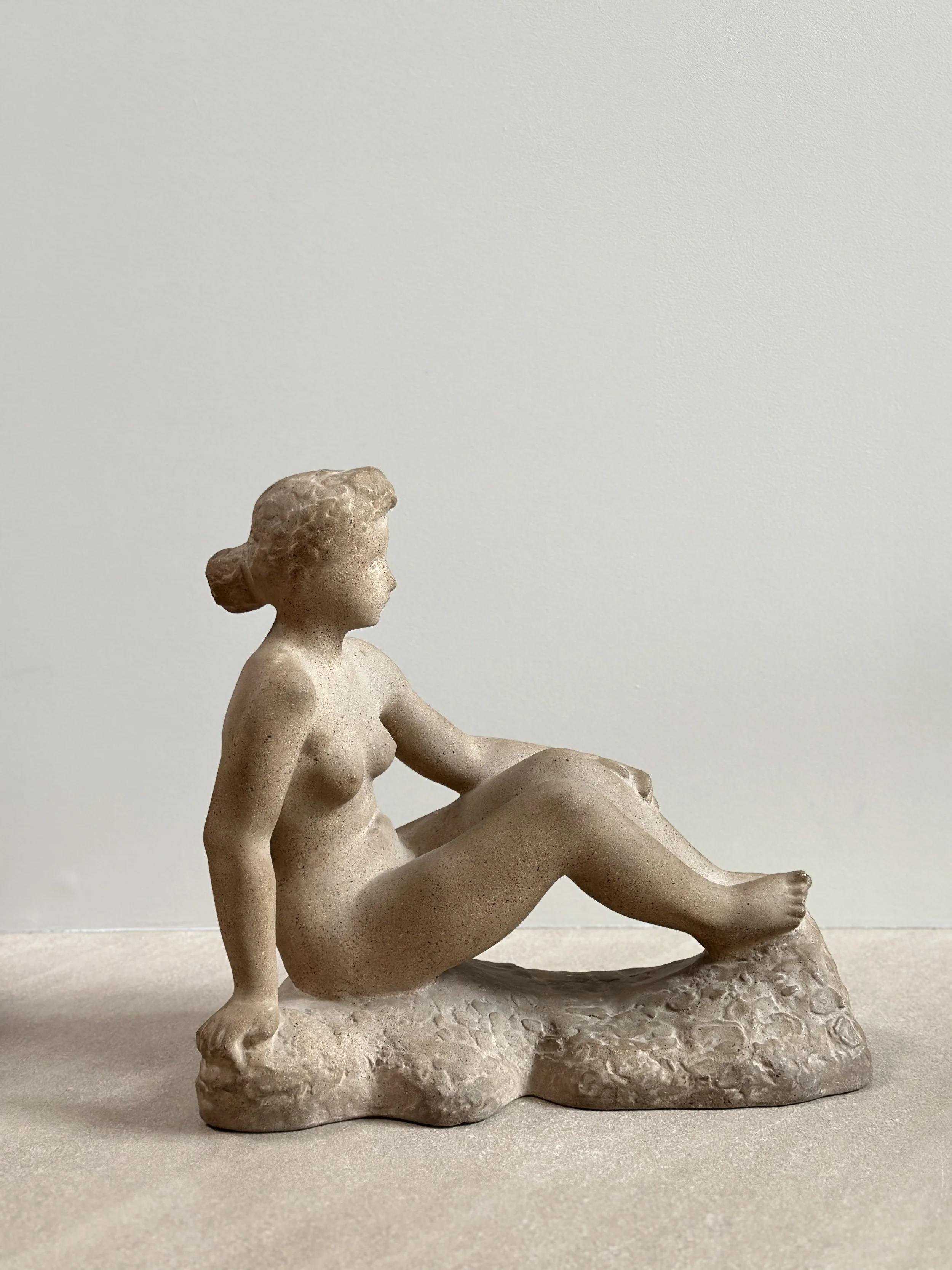 Carved Figurine in Sandstone by Just Andersen, Denmark 1940s 15 x 15 x 7 inches