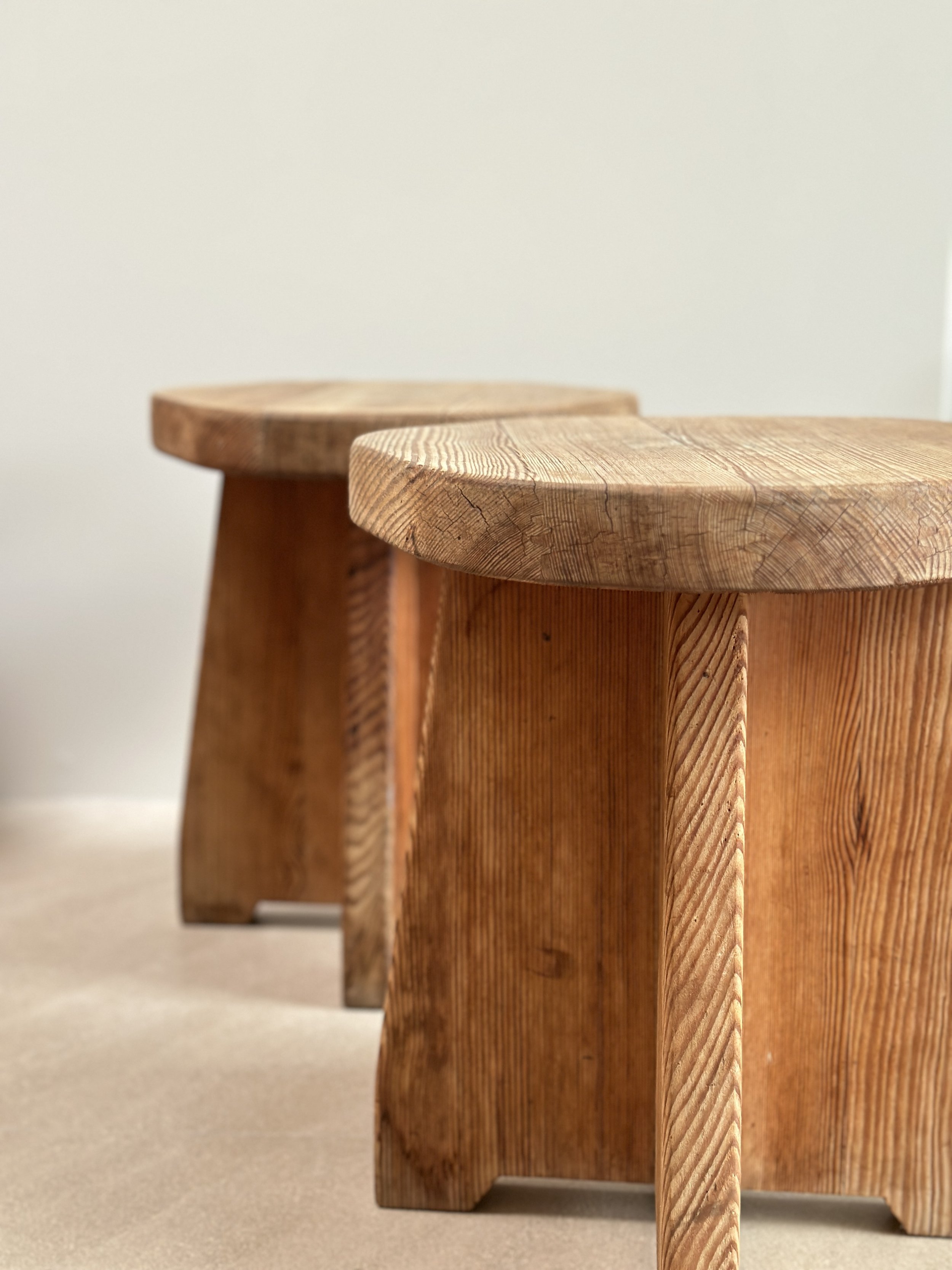 “Berga” Stools/Side Tables in Pine by David Rosen for NK, Sweden 1930s with original patina