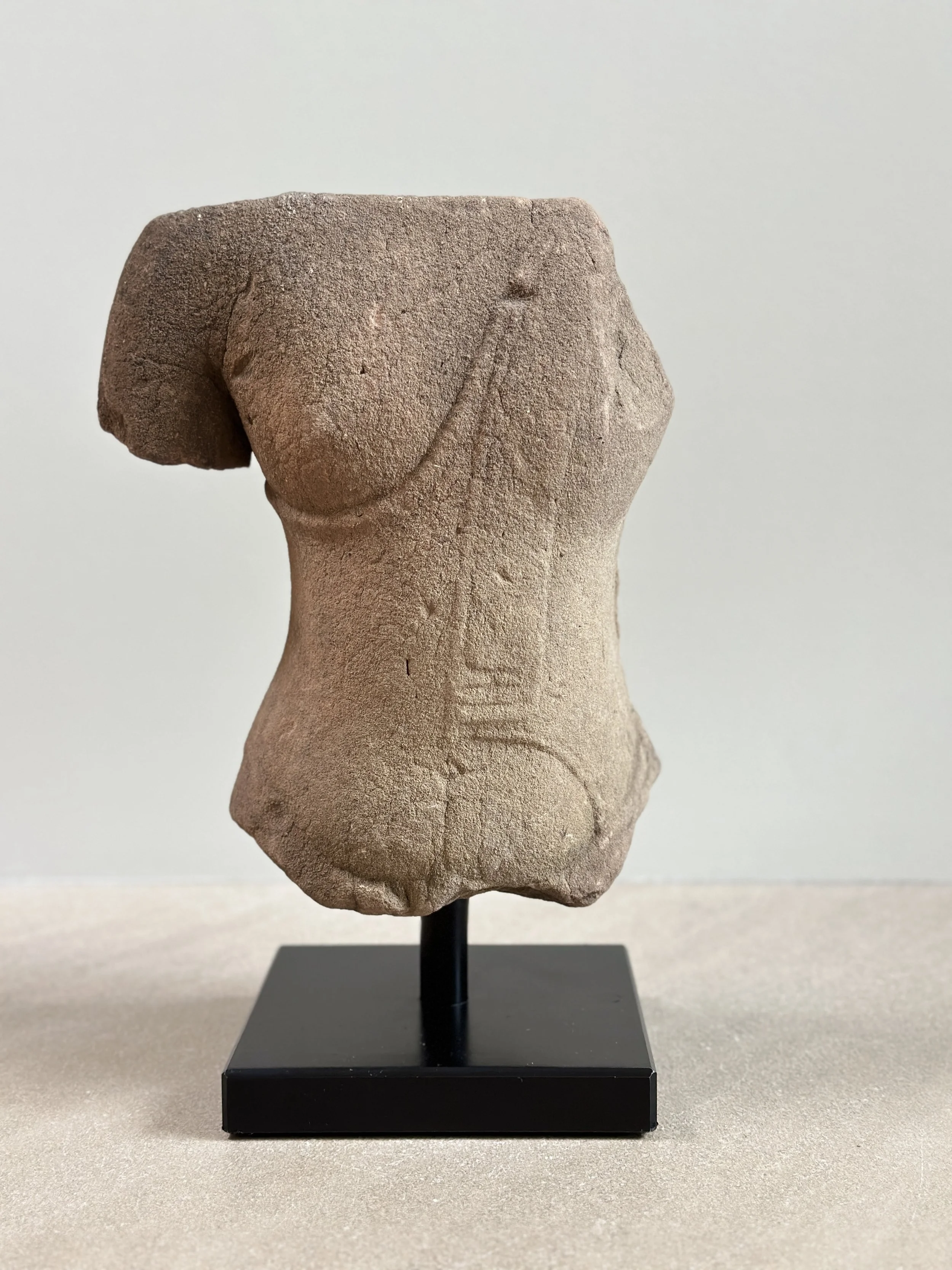 Khmer Stone Torso, 14th - 16th Century 15 1/2 H x 10 W x 7 inches Deep