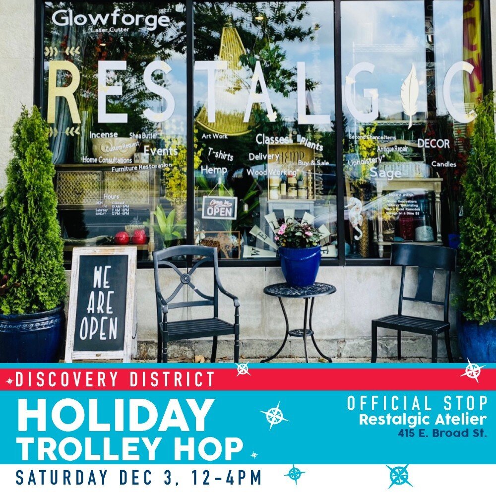 The gift shopping continues at @restalgic! When you step inside this stop on the Holiday Trolley Hop, you won&rsquo;t want to leave the wonderland of eclectic furniture, cozy blankets, unique home decor, luxury bath products and more. 
#discoverydist