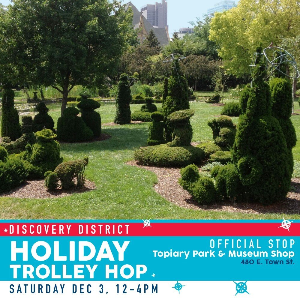 Beyond the iconic topiary creations that give this seven-acre downtown park its name, @the_topiary_park also features a museum store! You&rsquo;ll get the chance to check out both on Saturday at this stop on the Holiday Trolley Hop.
#discoverydistric