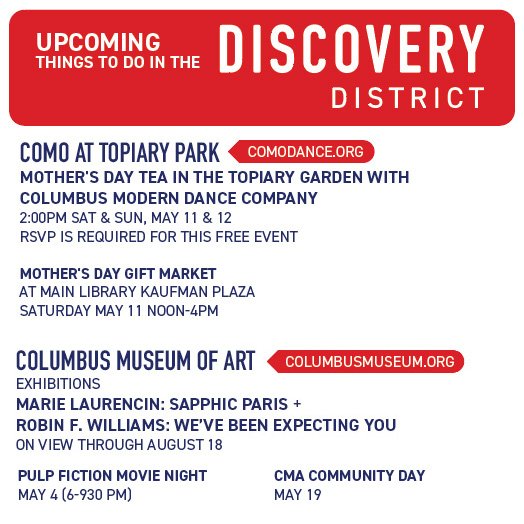 See you tomorrow at Alley Islands at @blockfort! What's next in the Discovery District? Save the date for some upcoming May events!