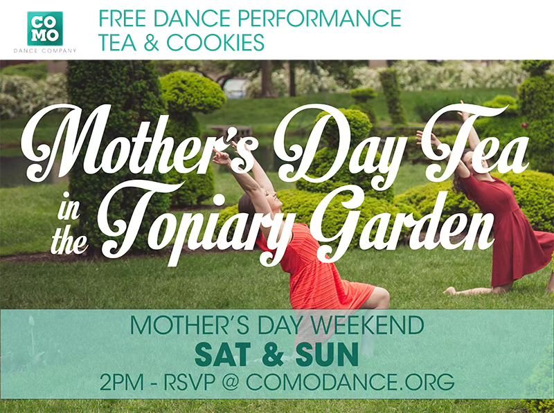 This weekend in the Discovery District: @comodance at the Topiary Park for their FREE Mother's Day Tea in the Garden modern dance performances, Sat &amp; Sun at 2pm. RSVP required at comodance.org. Tea &amp; Cookies served at intermission. Plus, a Mo