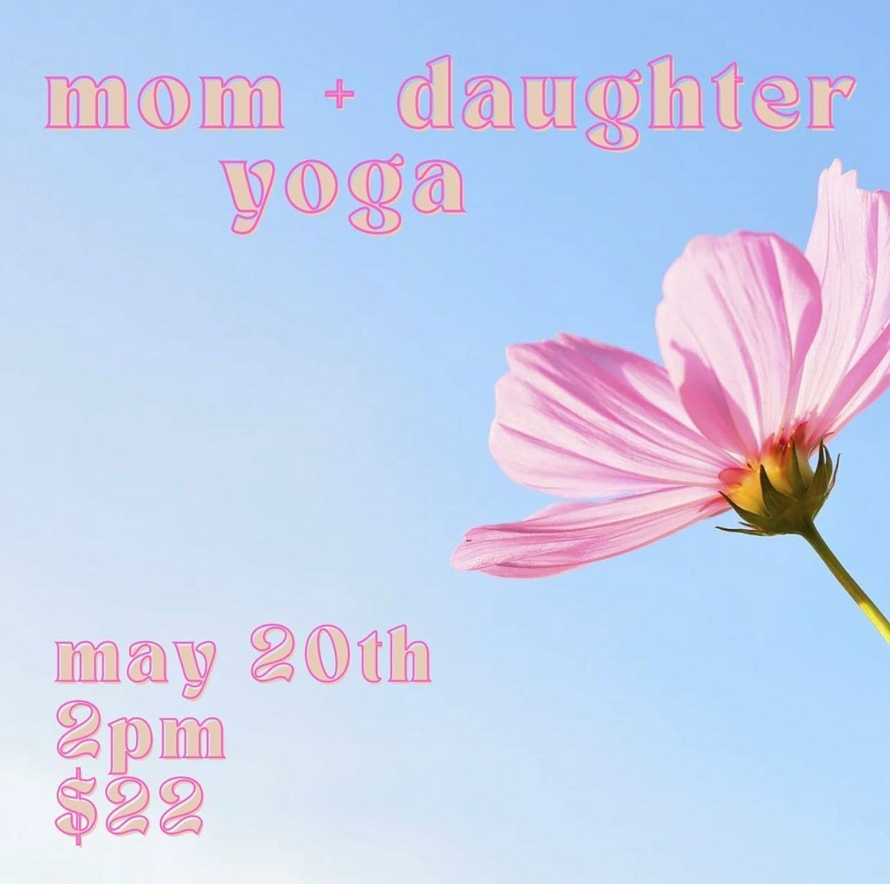 Mark your calendars! 

mom + daughter yoga
May 20th 2pm $22 for both mom + daughter

Moms, daughters, sisters, grandmothers, nieces and aunts! Come join @spacedispatch on May 20th, at 2pm for a 60 minute all levels class, led by Rachel White. You and