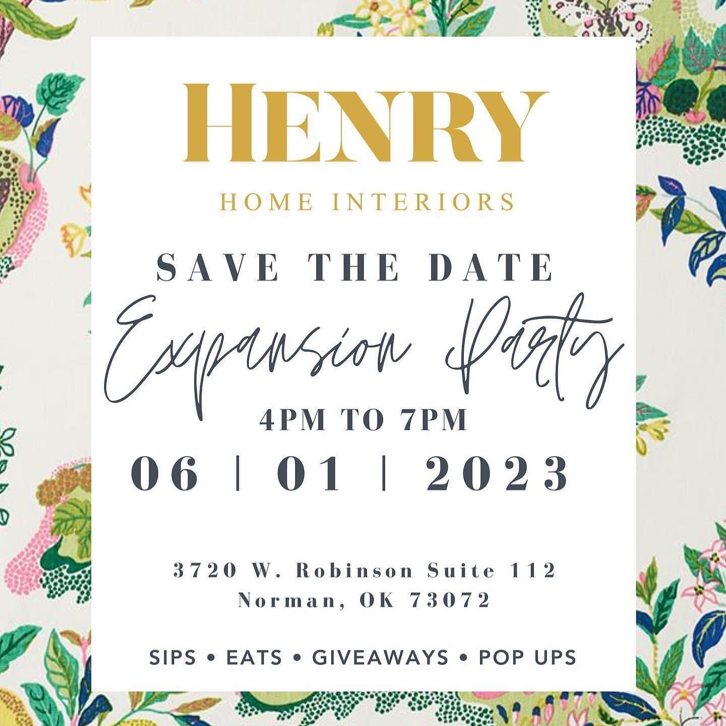 Let&rsquo;s CELEBRATE! Mark your calendars for the Expansion Party at @henryhomeinteriors on Thursday, June 1st! You won&rsquo;t want to miss local vendors, artists, sweet treats, giveaways and more! PLUS the first 75 attendants will receive a lovely