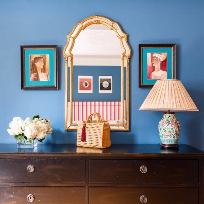 Frame a Frame 🖼  While the Indian portraits are heirloom, I love these Hilma Af Klint prints we found at the Guggenheim and who doesn&rsquo;t love an antique mirror? #ritikabhasindesign @ritikabhasindesign 
.
.
.
.
.
.
.
.
.
.
#interiordesign #inter