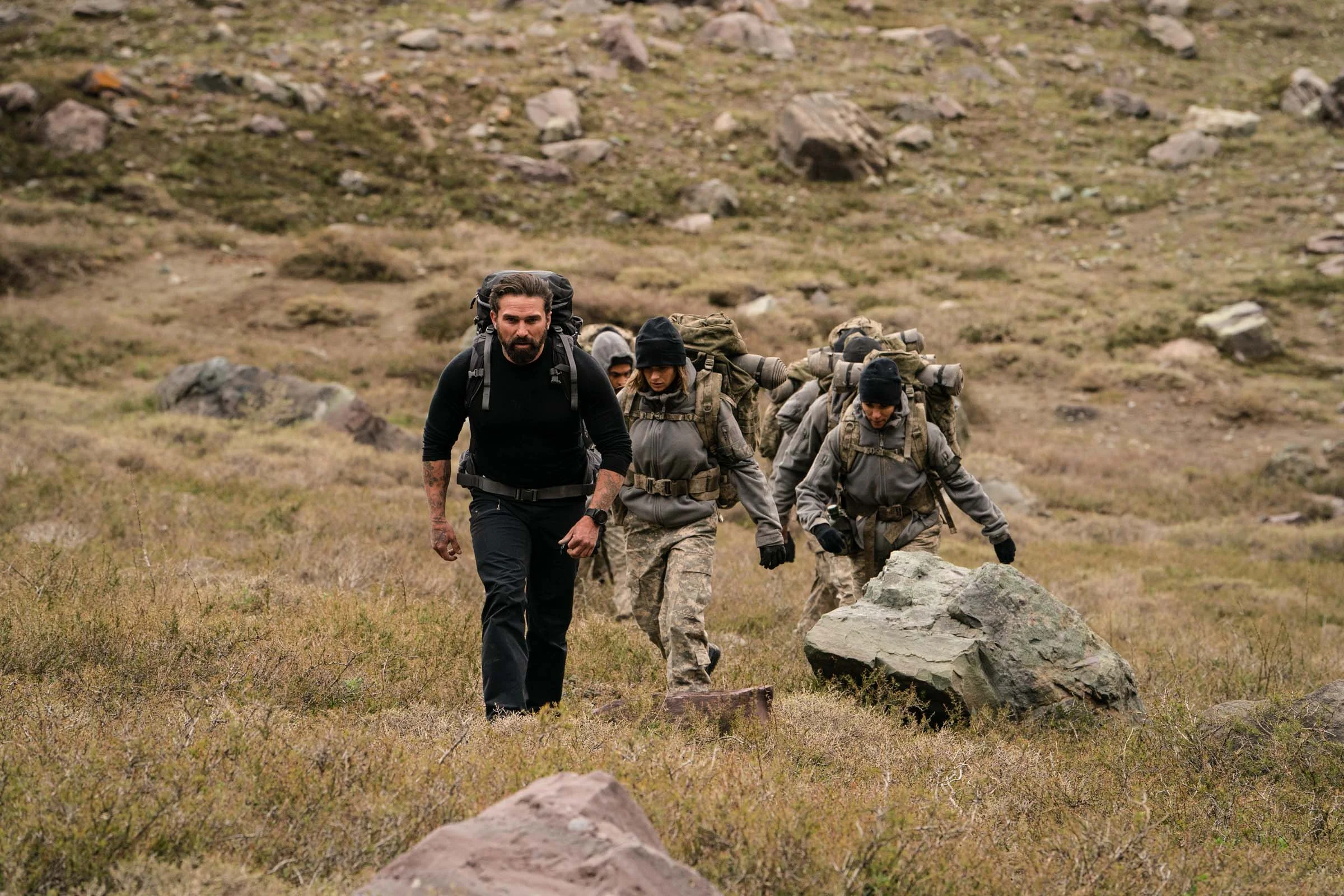 Chief Instructor Ant Middleton leads the recruits to the Jabba Wall Episode 2 Minnow Films / Channel 4