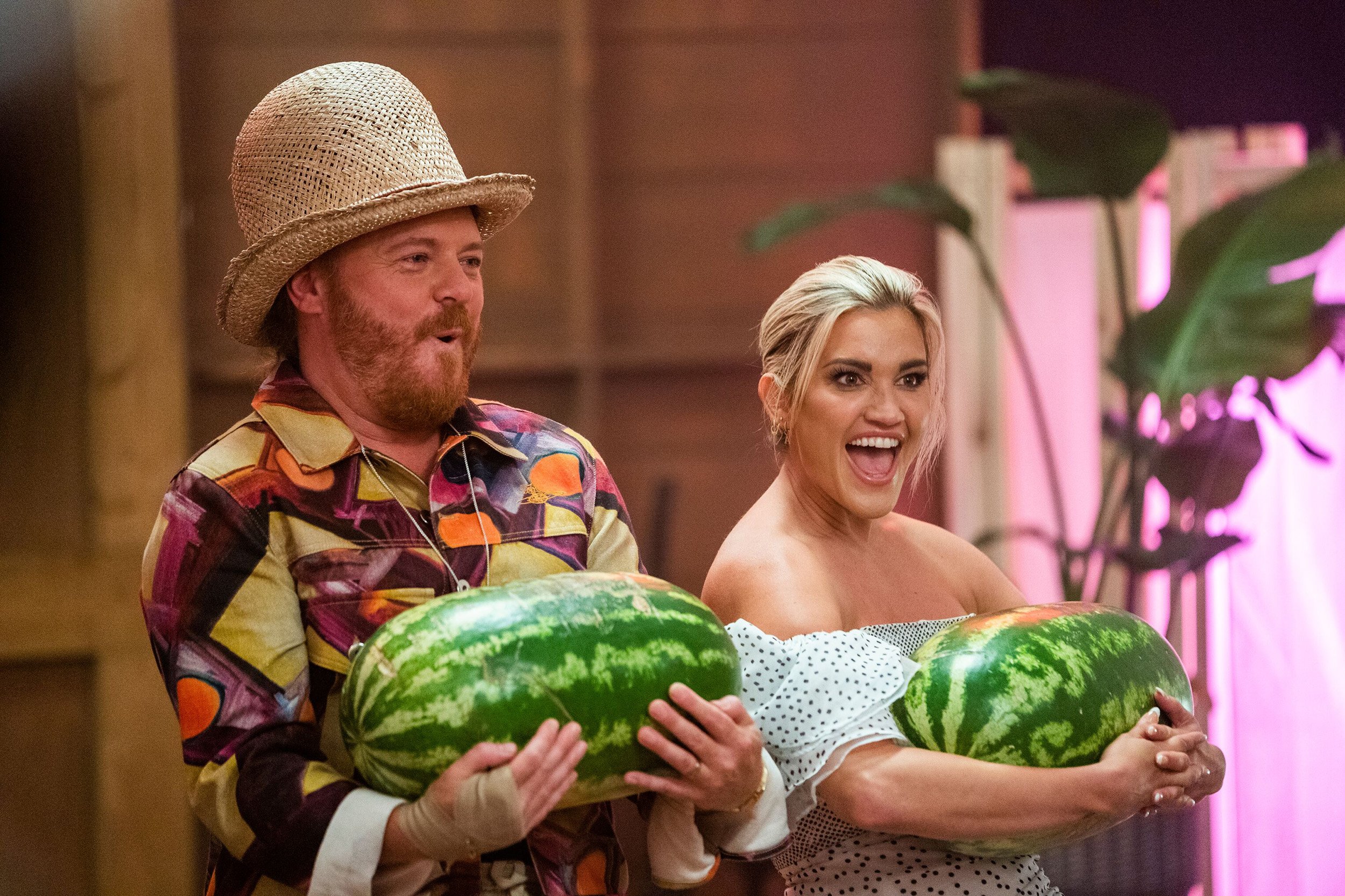  Episode 7  Hosts Keith and Ashley with their watermelons  Fremantle / Channel 4 
