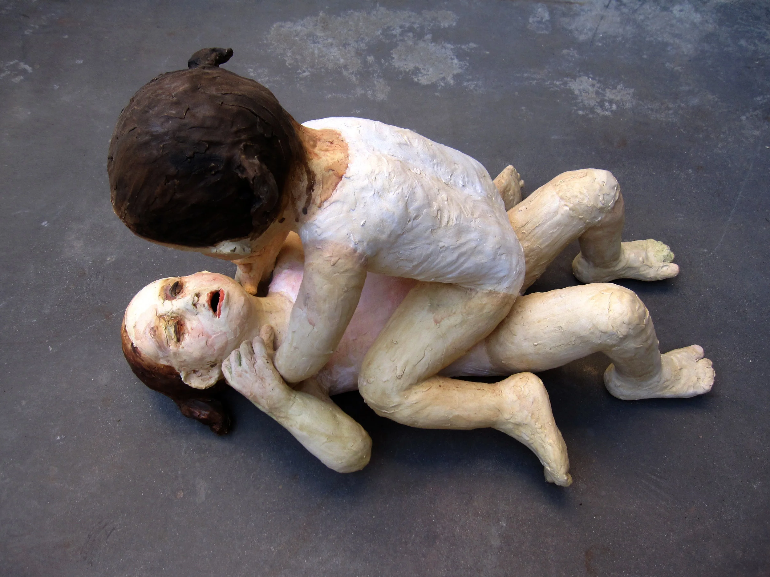 Girls Fighting I, 2011, Glazed ceramic, 20 X 22 X 33 in.