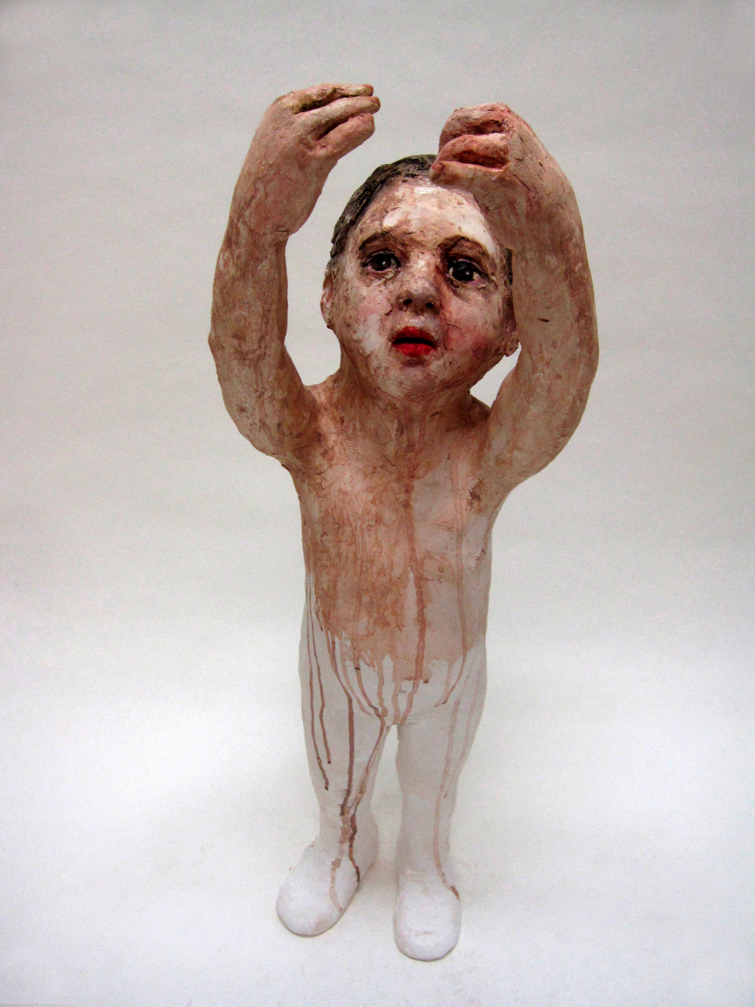 Falling, 2011, Painted ceramic, 30 x 11 x 13 in. Museum of Nebraska Art, Kearney, Nebraska