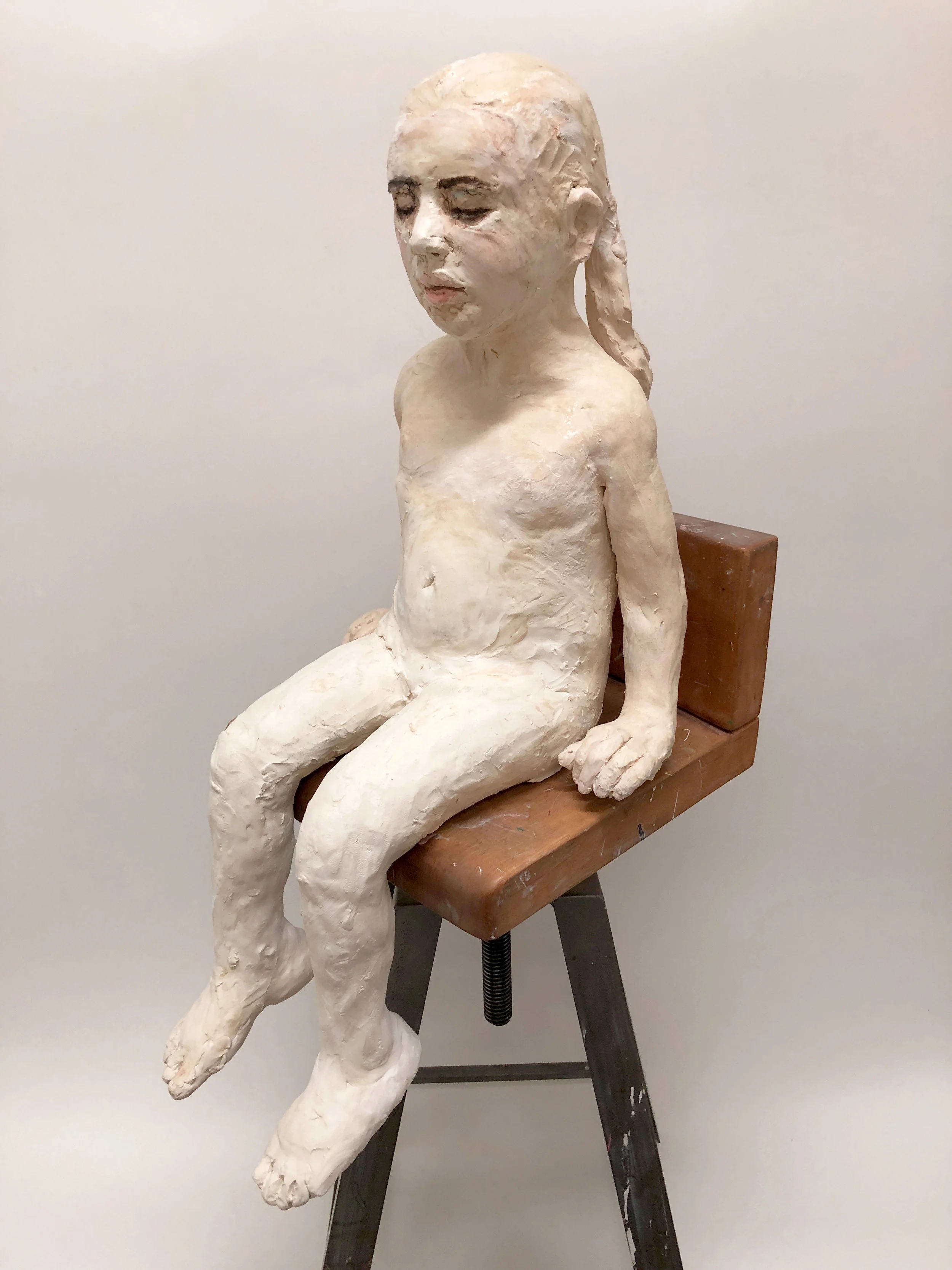 Untitled, (Girl on Stool), 2018, Ceramic, 29 1/2 x 15 x 15 in.