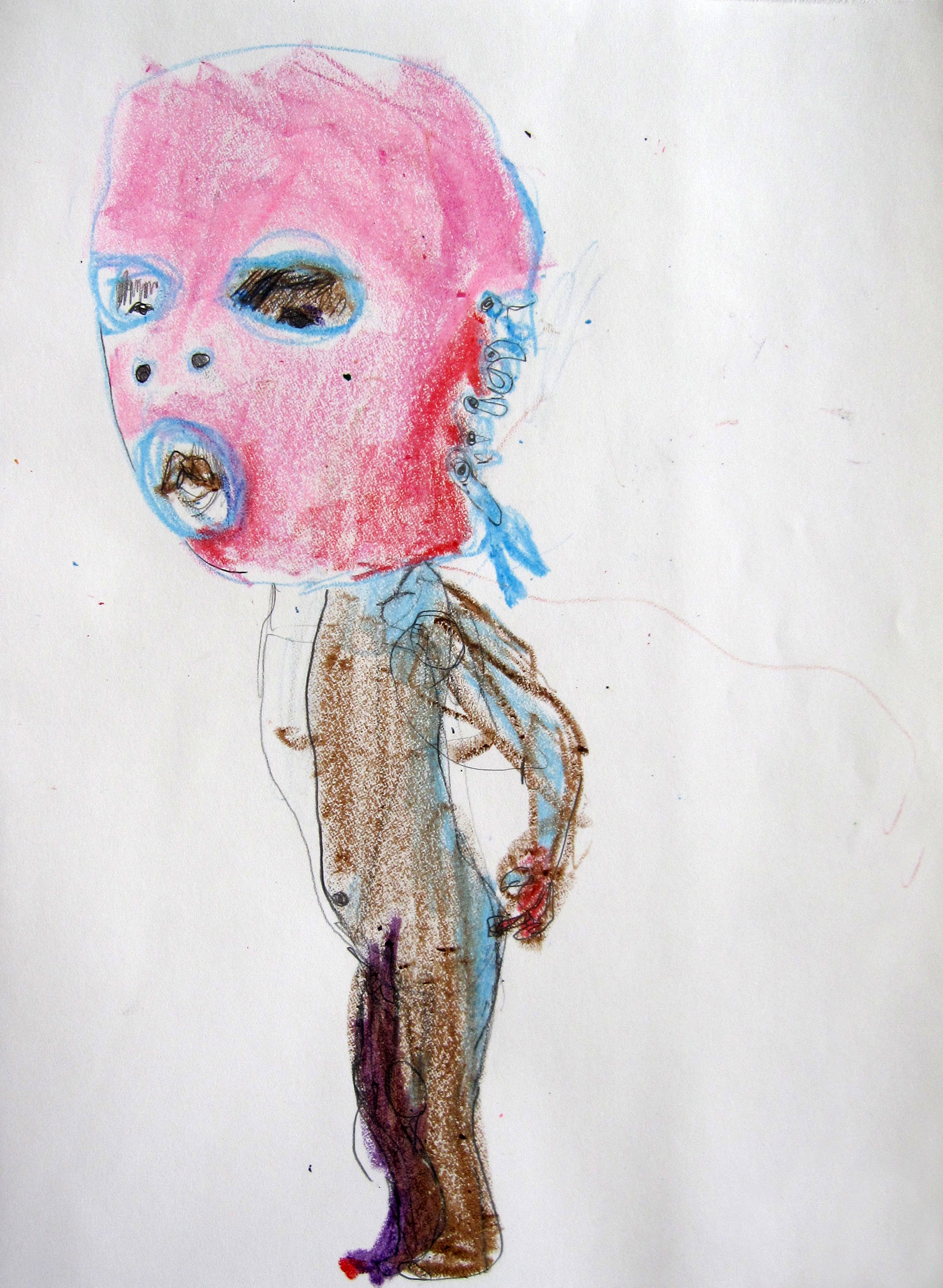 Lucha 1, 2008, Crayon on paper, 14 X11 in.