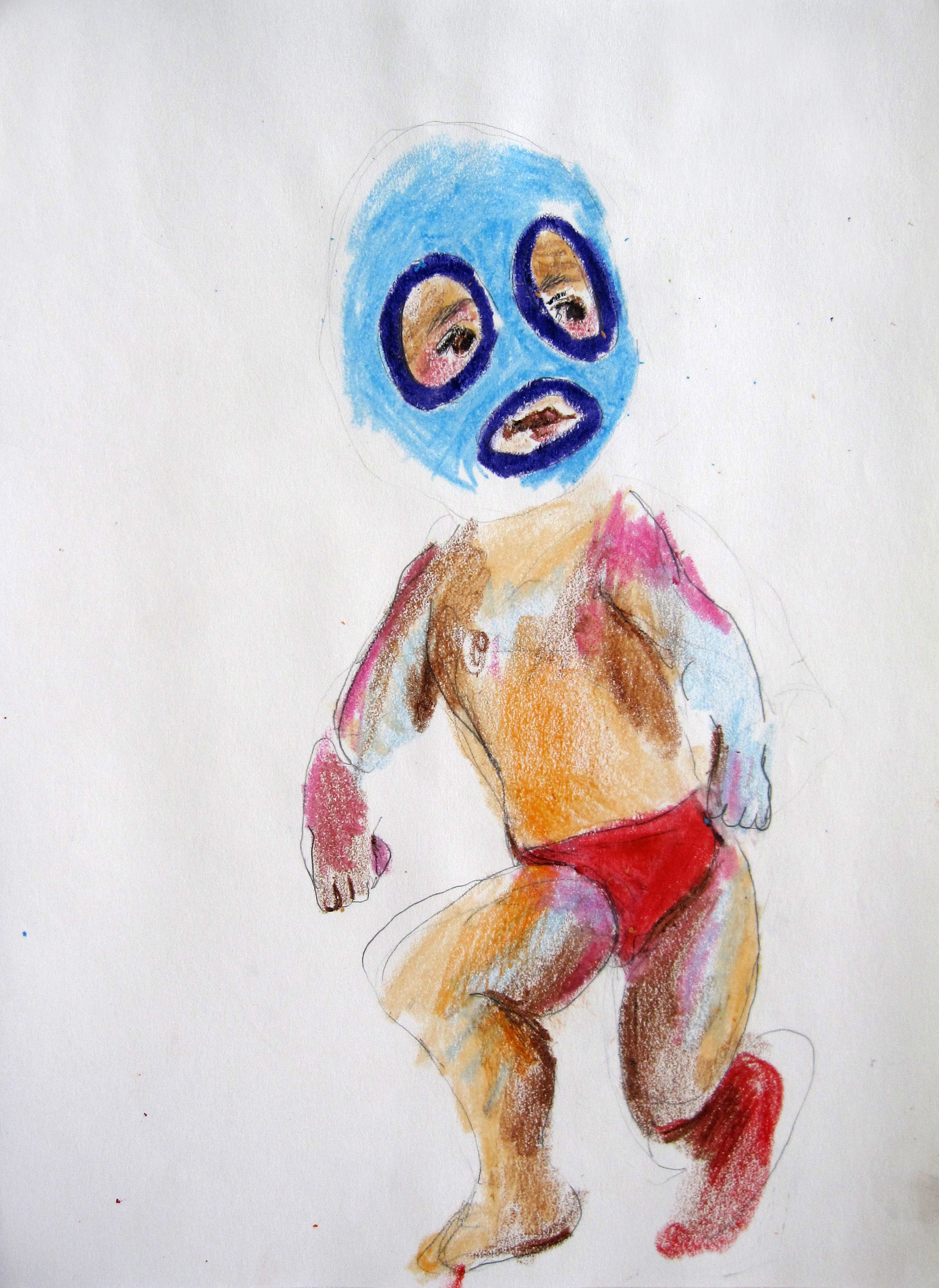 Lucha 6, 2008, Crayon on paper, 14 X11 in.