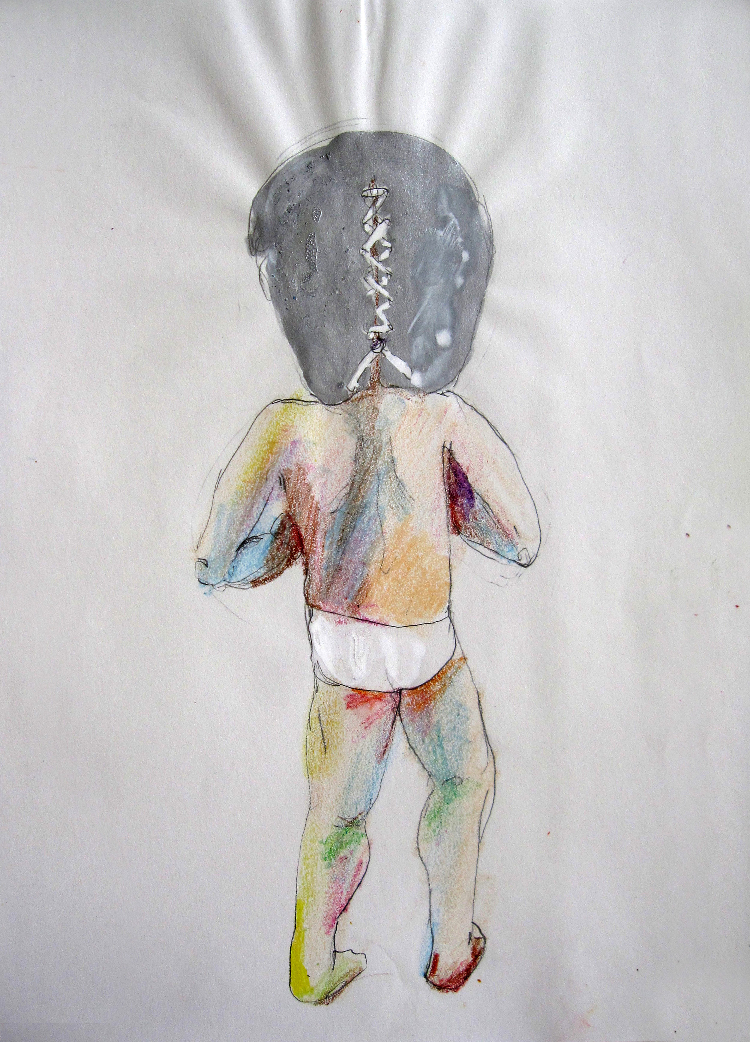 Lucha 5, 2008, Crayon on paper, 14 X11 in.