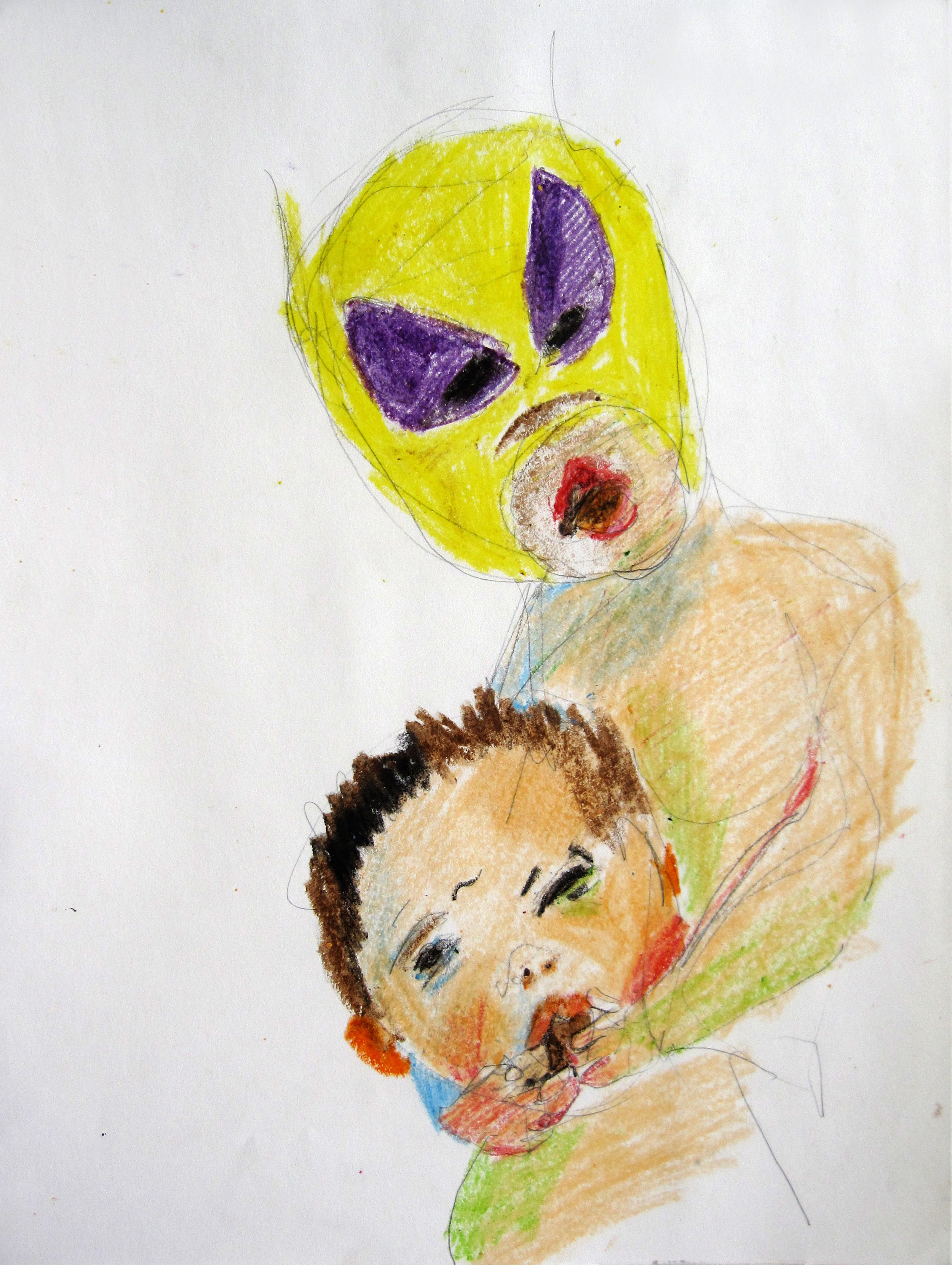 Lucha 8, 2008, Crayon on paper, 14 X11 in.