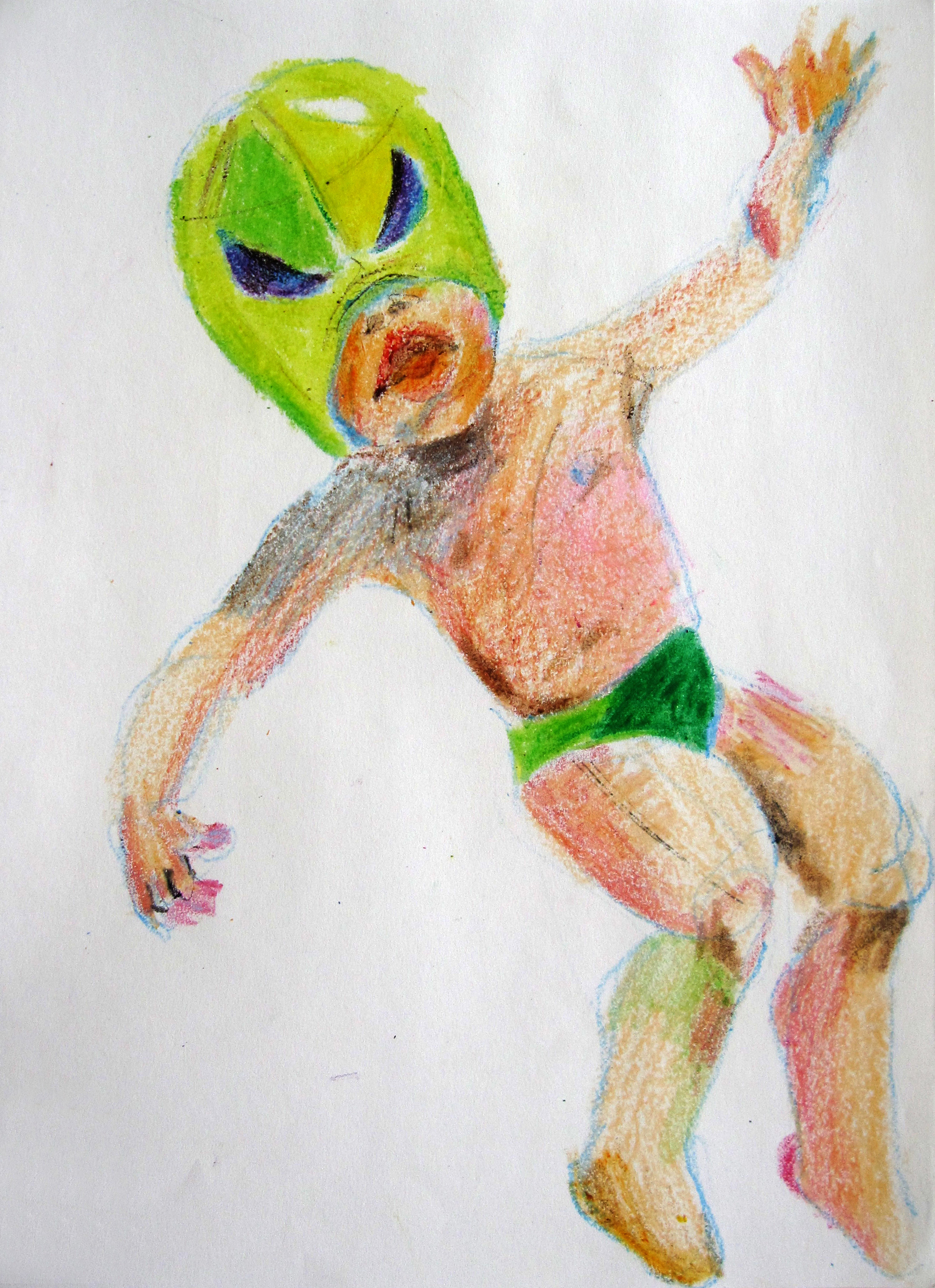 Lucha 9, 2008, Crayon on paper, 14 X11 in.