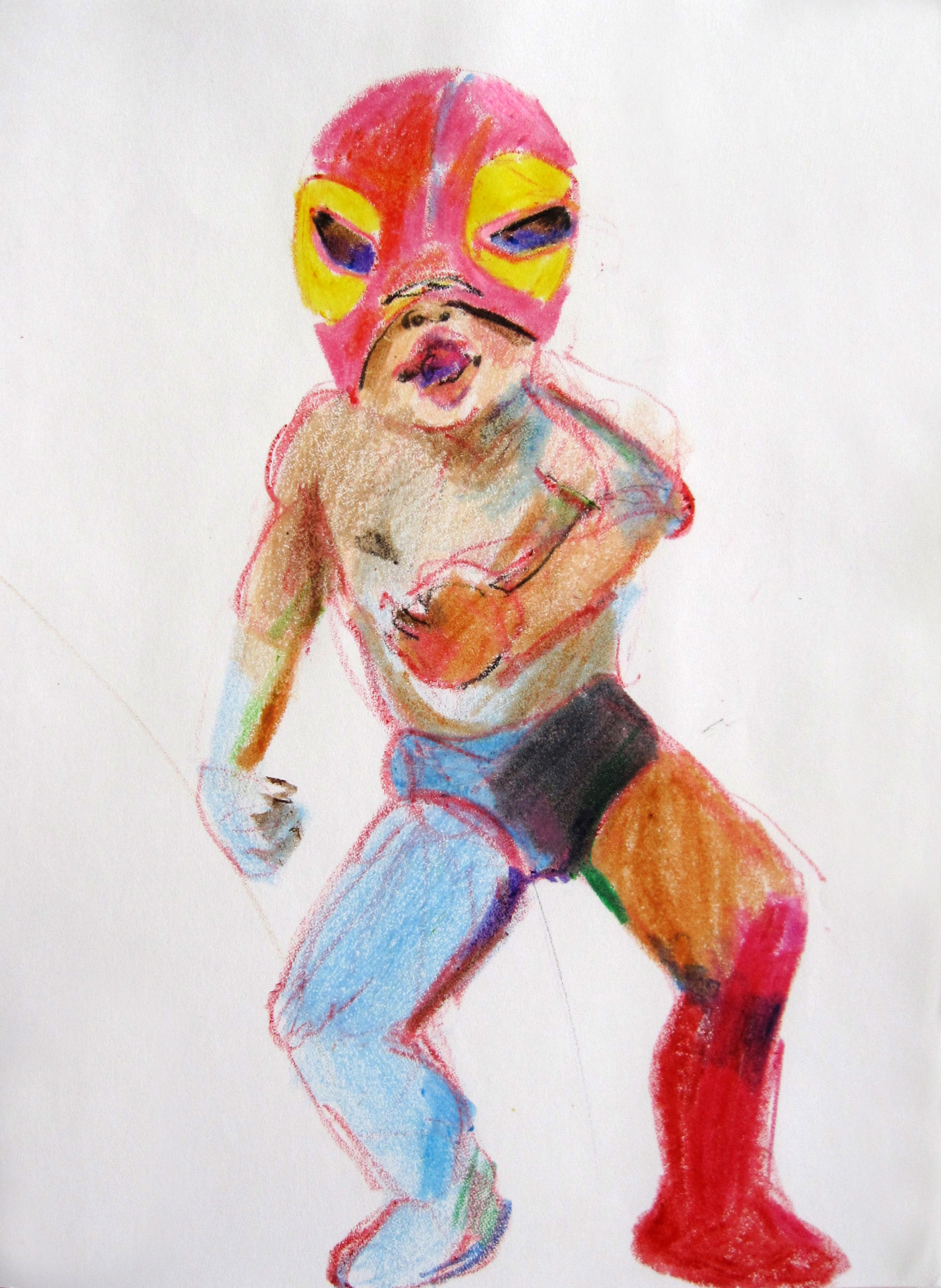 Lucha 12, 2008, Crayon on paper, 14 X11 in.