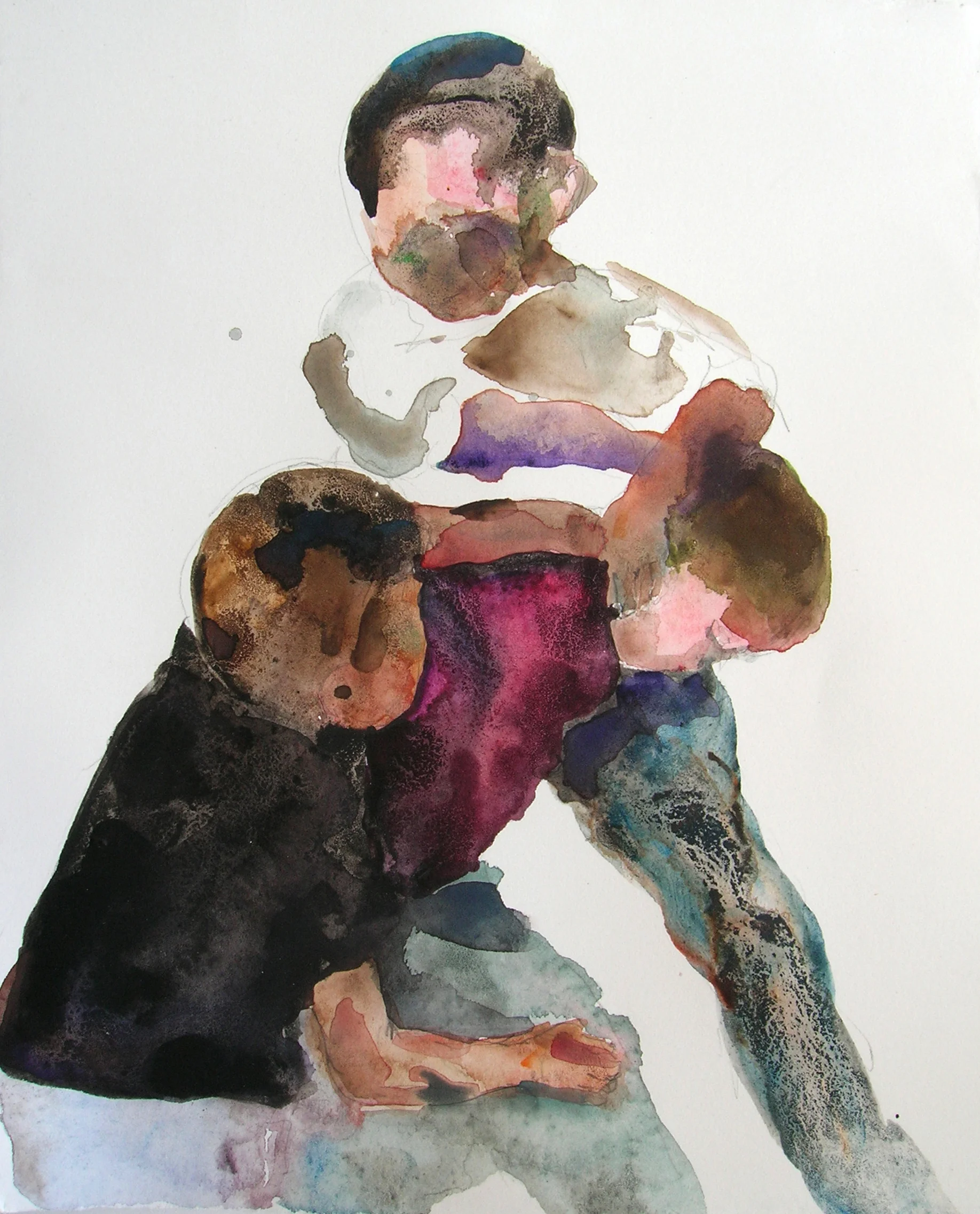 Fighting 3, 2007, Graphite and watercolor on paper, 9 X 7 1/2 in.