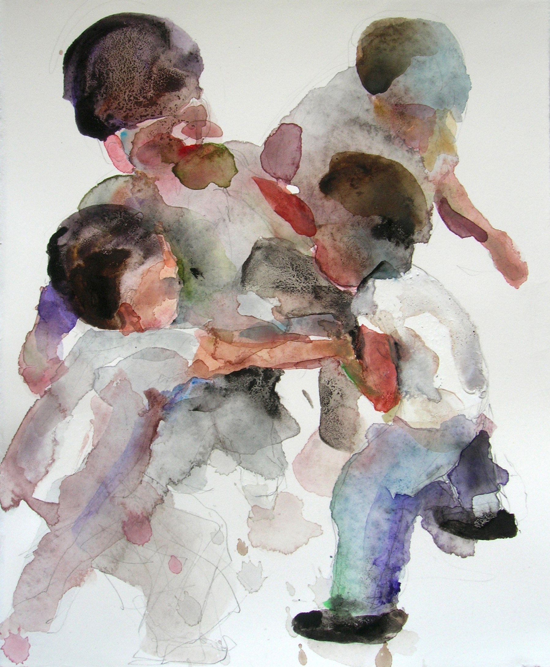 Fighting 4, 2007, Graphite and watercolor on paper, 9 X 7 1/2 in.