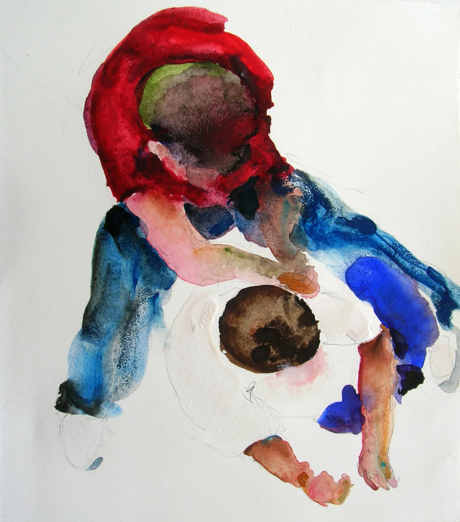 Fighting 2, 2007, Graphite and watercolor on paper, 9 X 7 1/2 in.