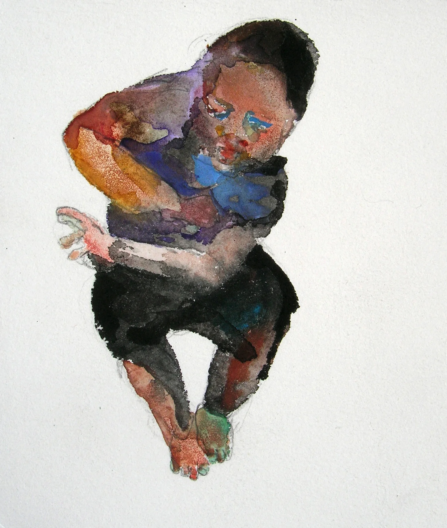 Jumping, 2007, Graphite and watercolor on paper, 4 X 3 in.
