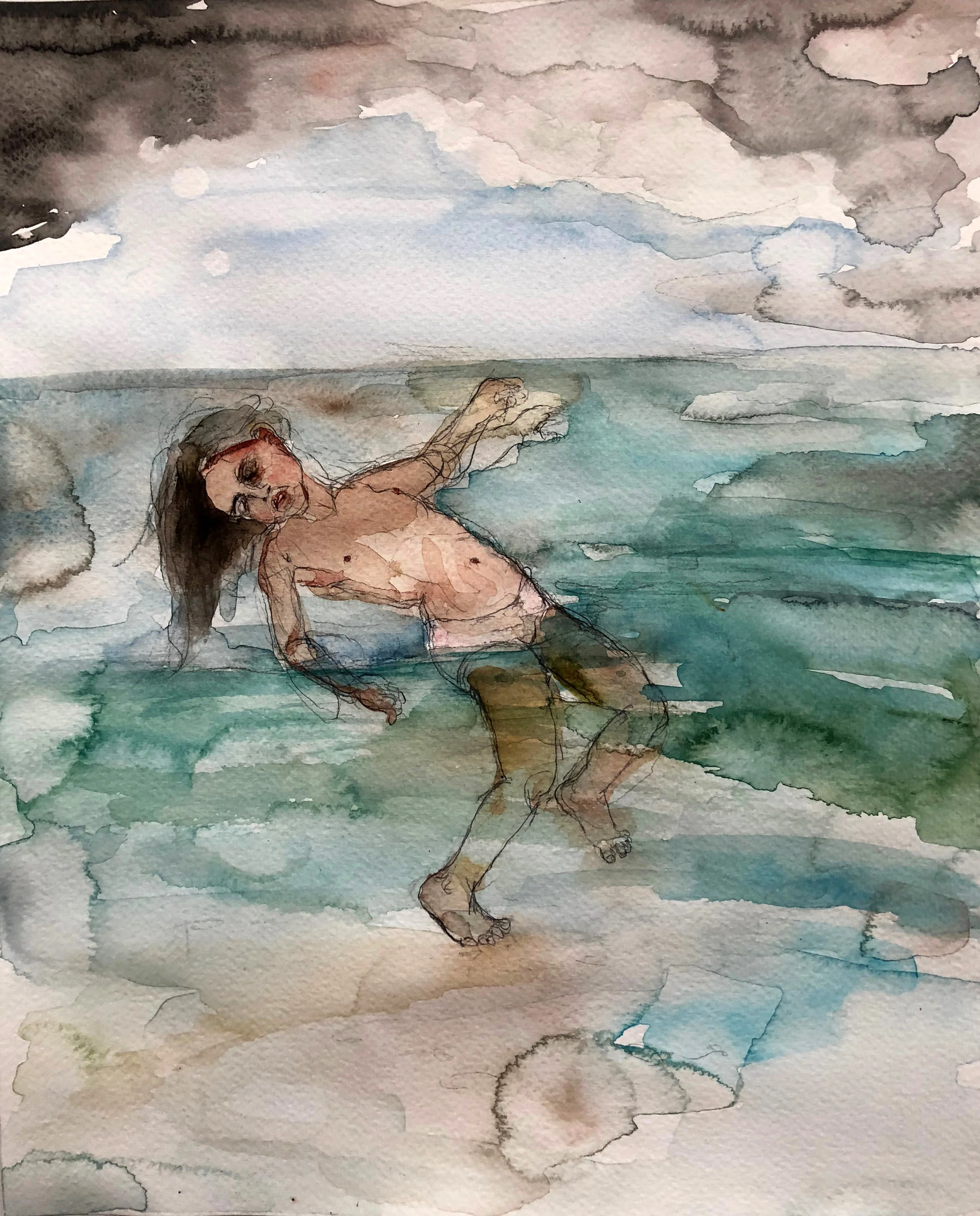 In the Water, 2017, Graphite and watercolor on paper, 14 x 11 in.