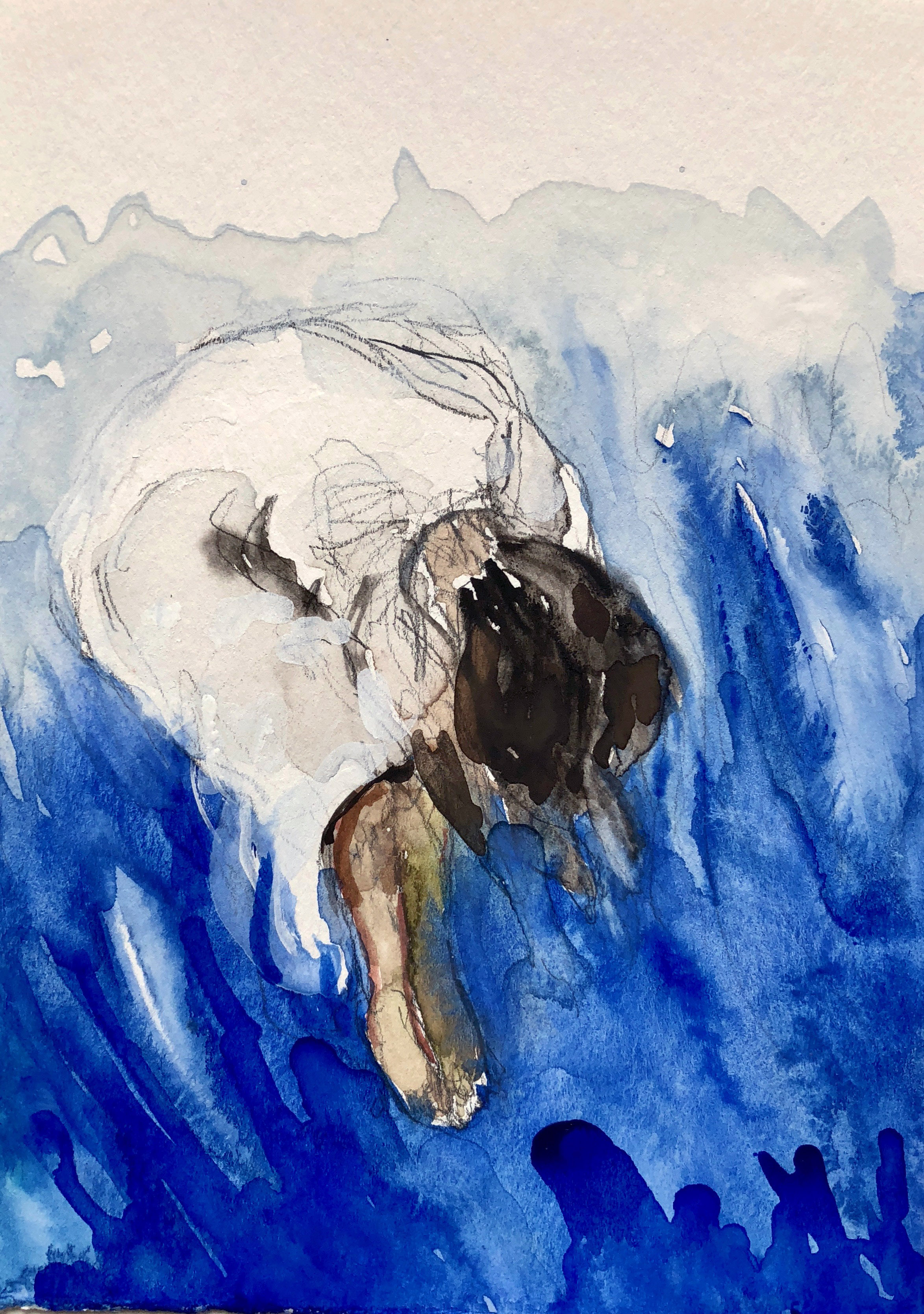 Soñador de Onda (Wave Dreamer), 2018,  Graphite and watercolor on paper, 7 1/2 x 5 in.