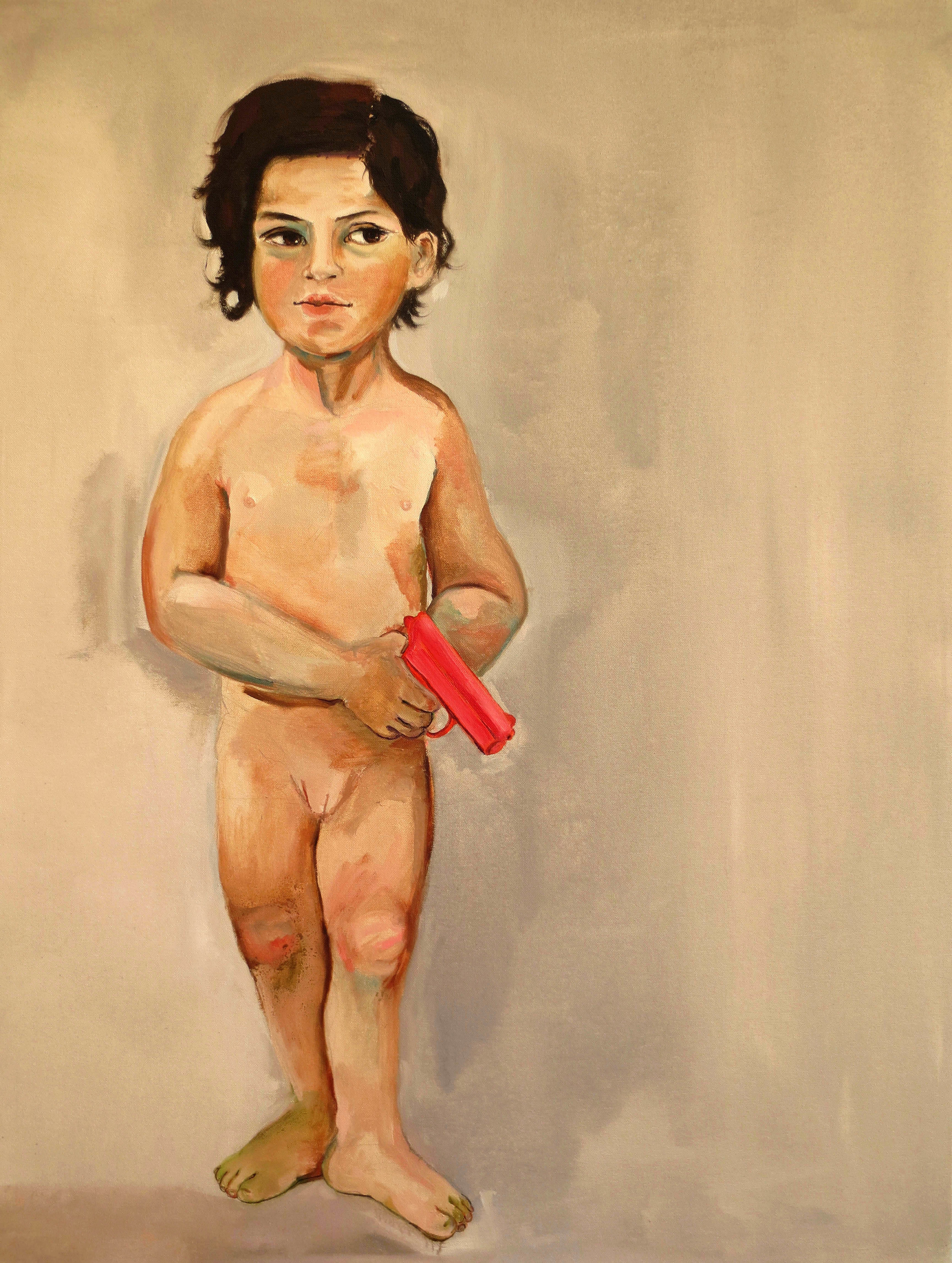 Girl with Pink Gun, 2012, Oil on canvas, 40 x 30 in.