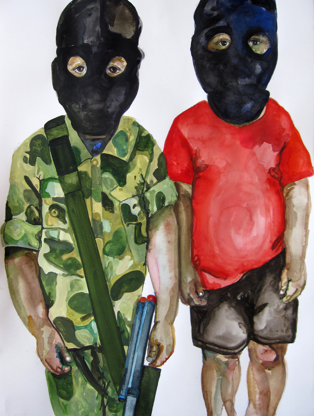 Brothers Playing, 2010, Graphite and watercolor on paper. 30 x 22 in.