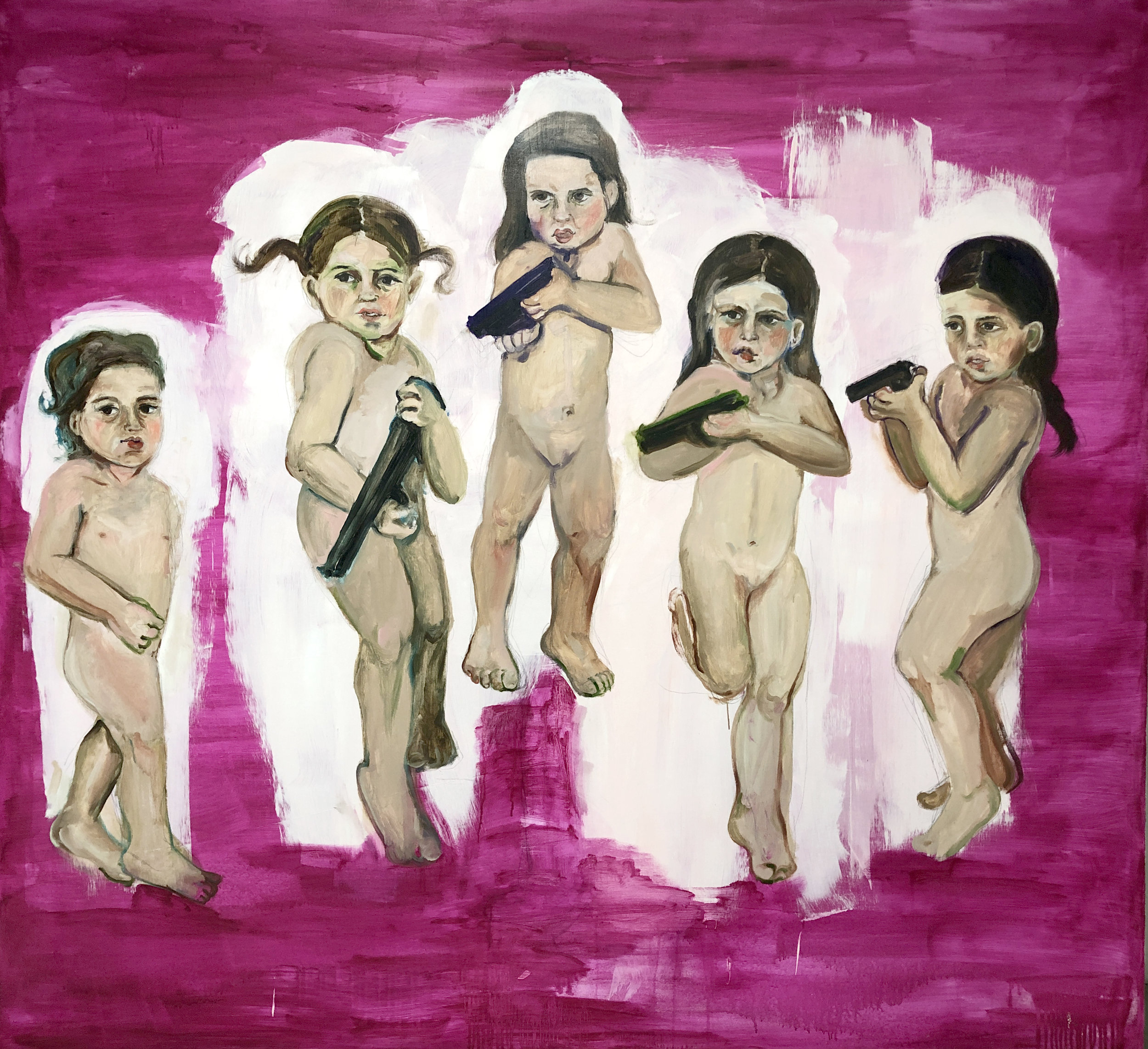 Chicas Pistorleras, 2012, Oil on canvas, 65 x 72 in.