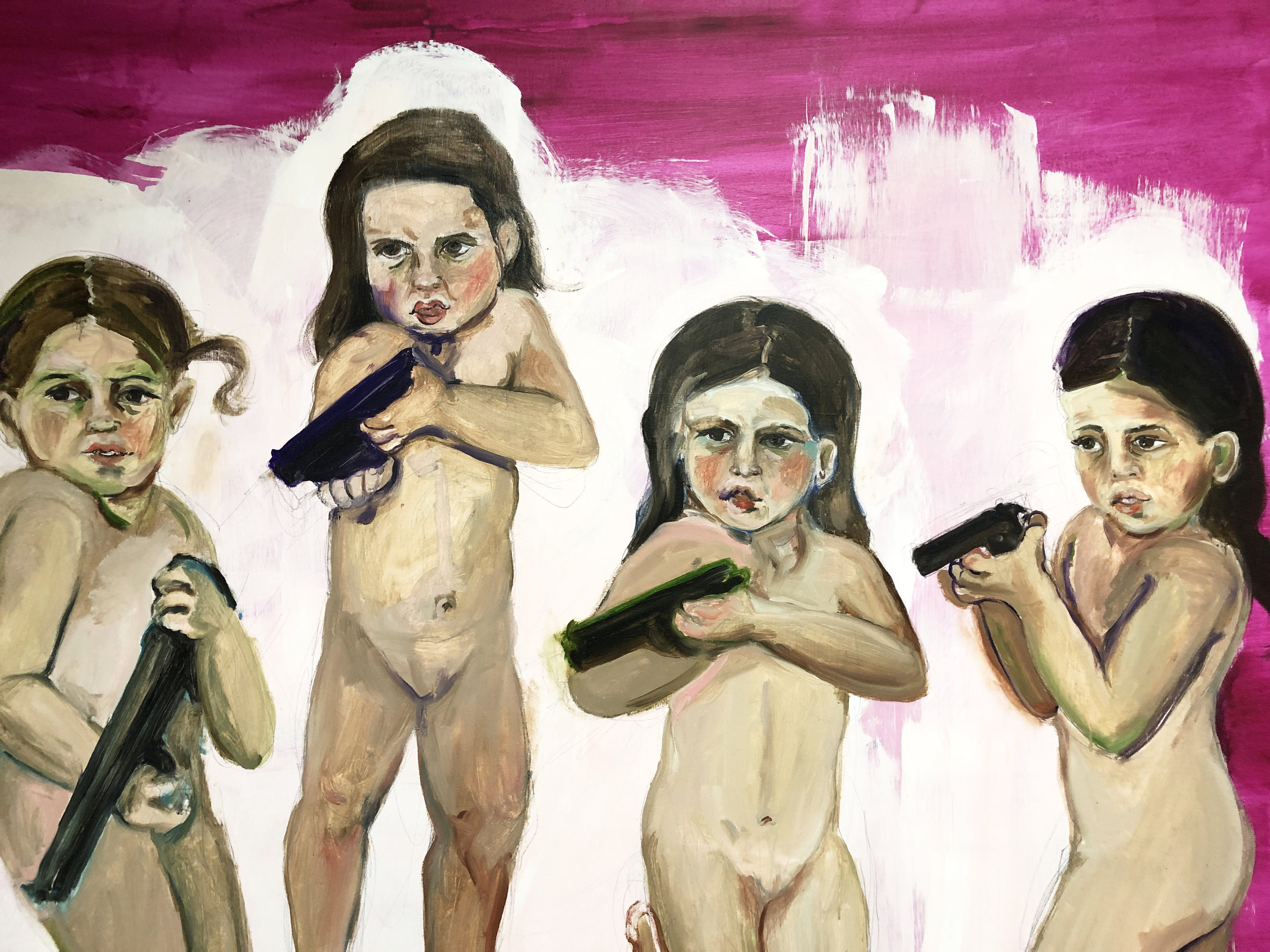 Chicas Pistoleras (detail), 2012, Oil on canvas, 65 x 70 in.