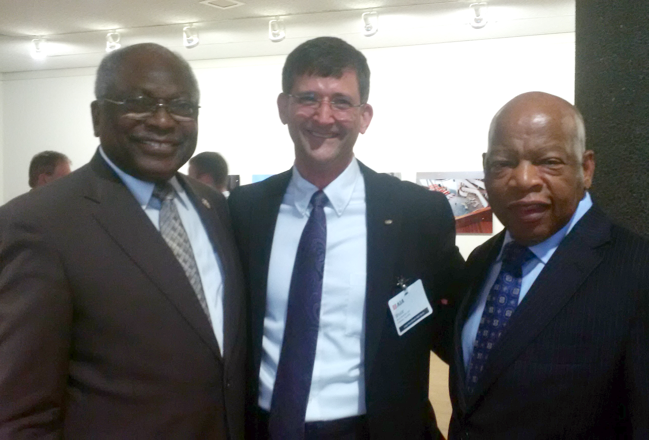 Representative James Clyburn (D-SC), Bruce, and Senator John Lewis (D-GA) at the Institute offices in DC.
