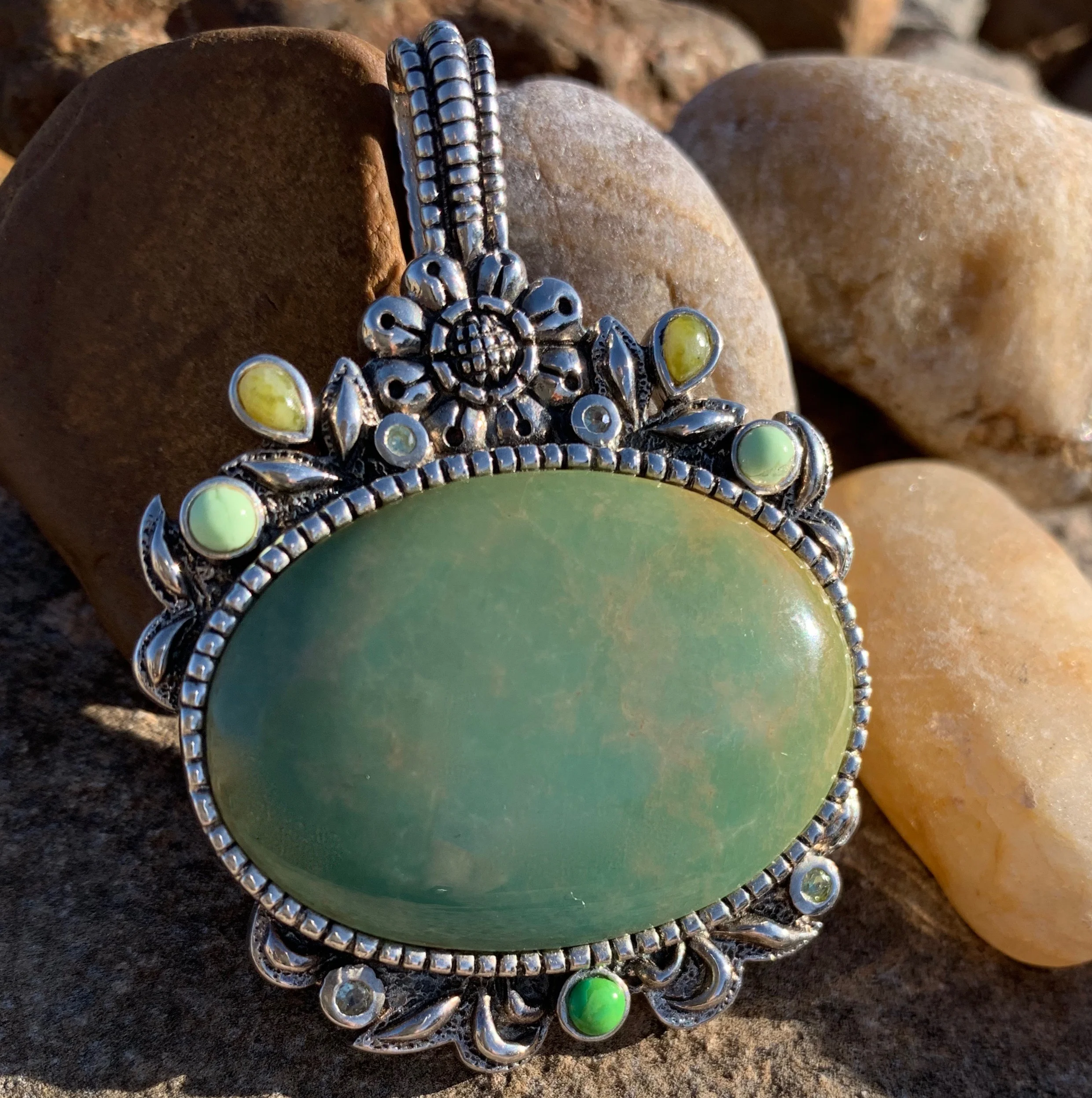 Antique Jasper Floral Pendant