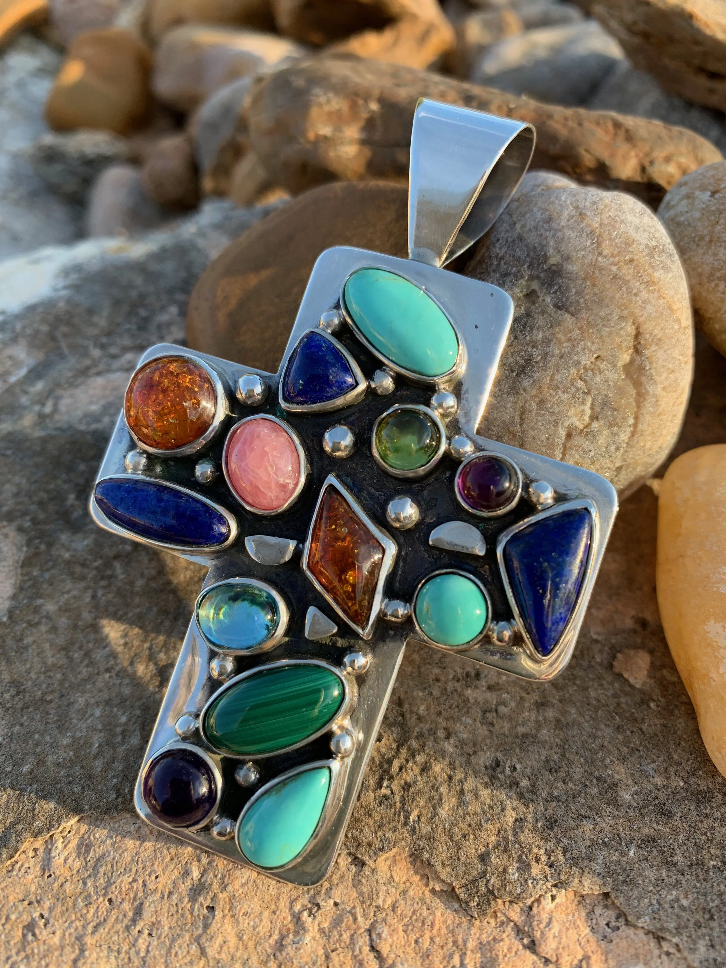 Multi-Stone Cross Pendant