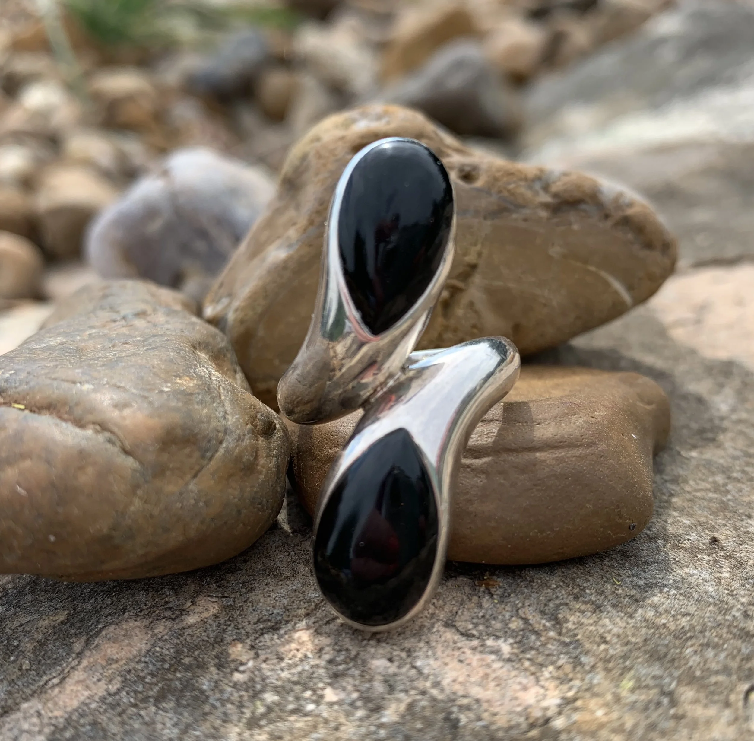 Black Onyx and Sterling Silver Wrap Ring