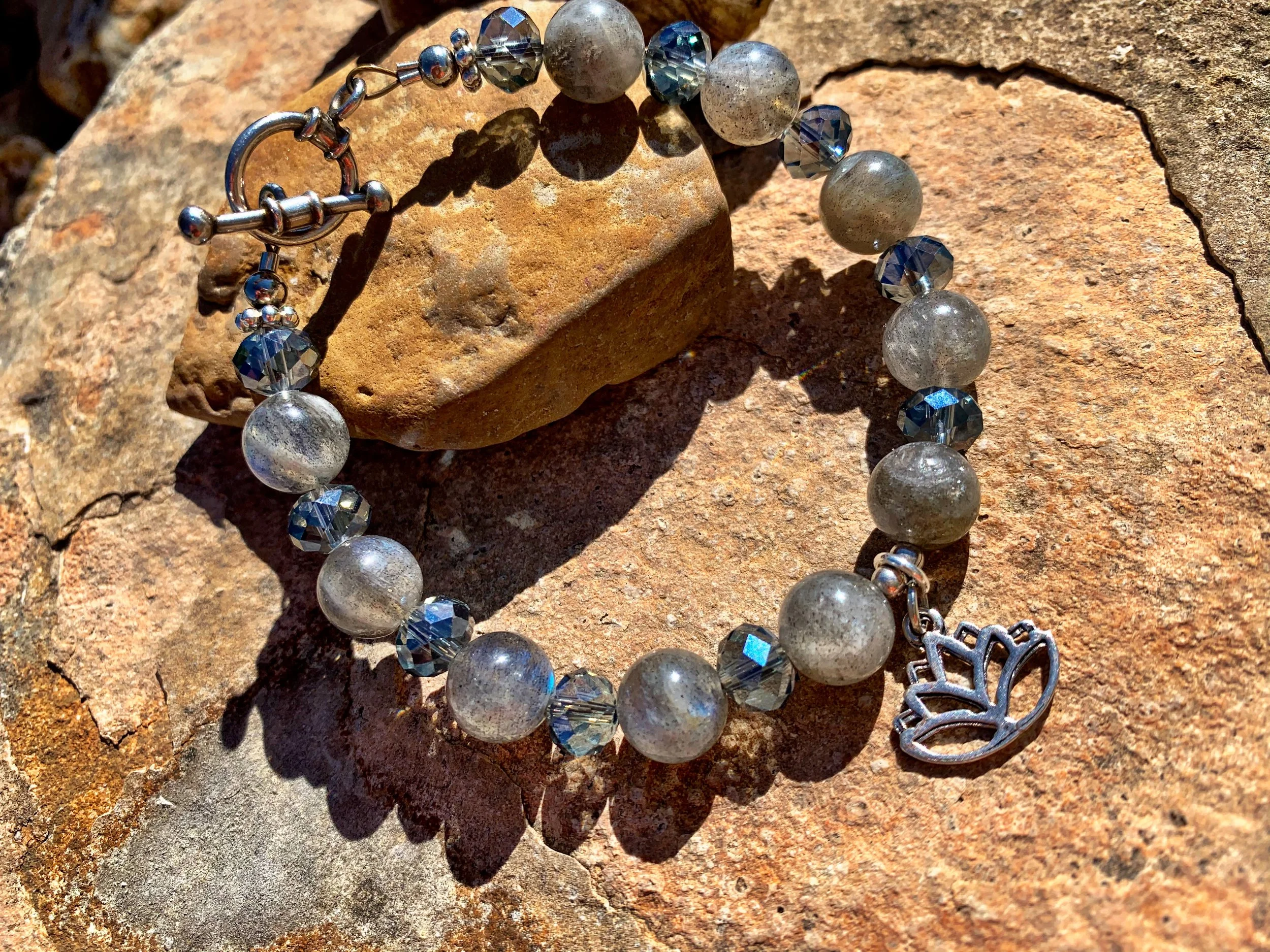 OM Collection - Labradorite and Crystal Bracelet with Lotus
