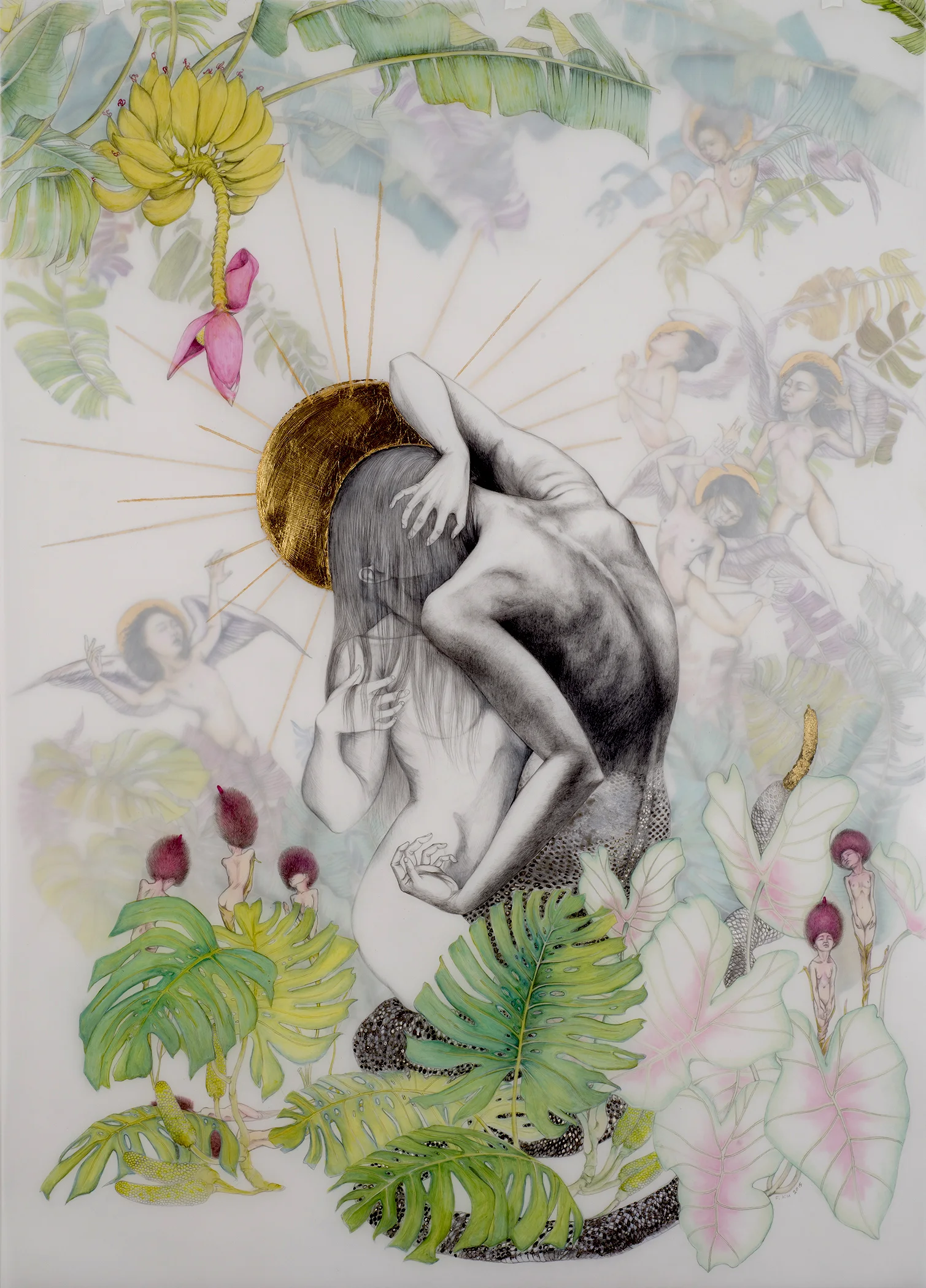 Before the S-Exile , 2015 Mix media on layered sheets of polyester film 42 x 30 inches Photo: Bill Orcutt