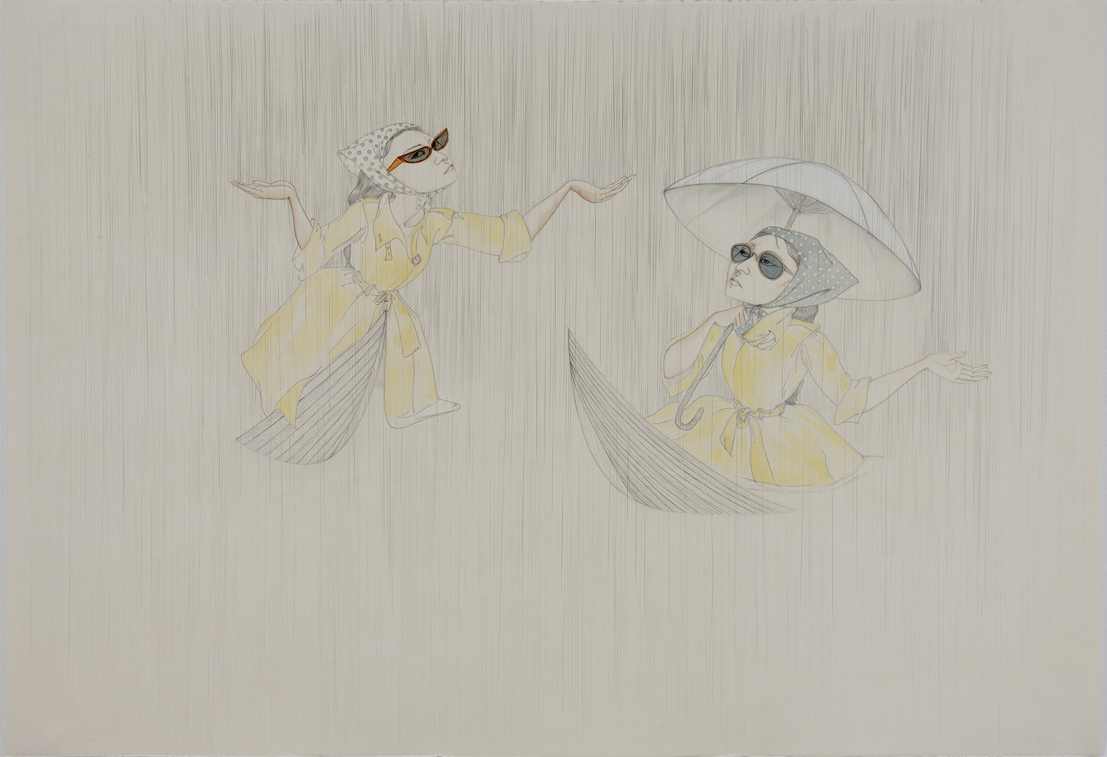   Rain Or Shine , 2012 Graphite, watercolor, ink on ivory Fabriana Rosaspina 27 1/2 x 39 inches Photo: Bill Orcutt 