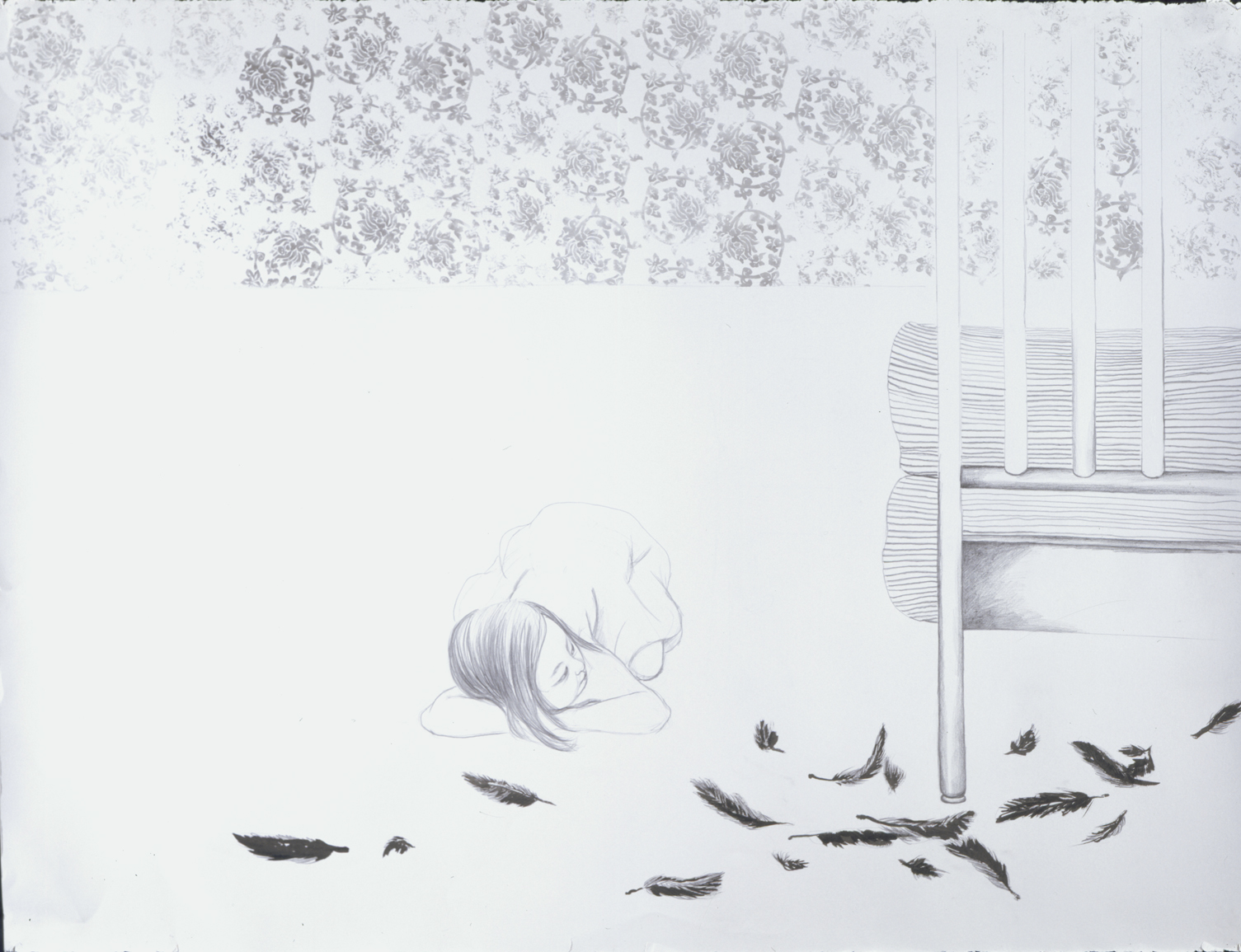   The Cat , 2004 Graphite, ink gray paper 38 X 50 inches Private collection 