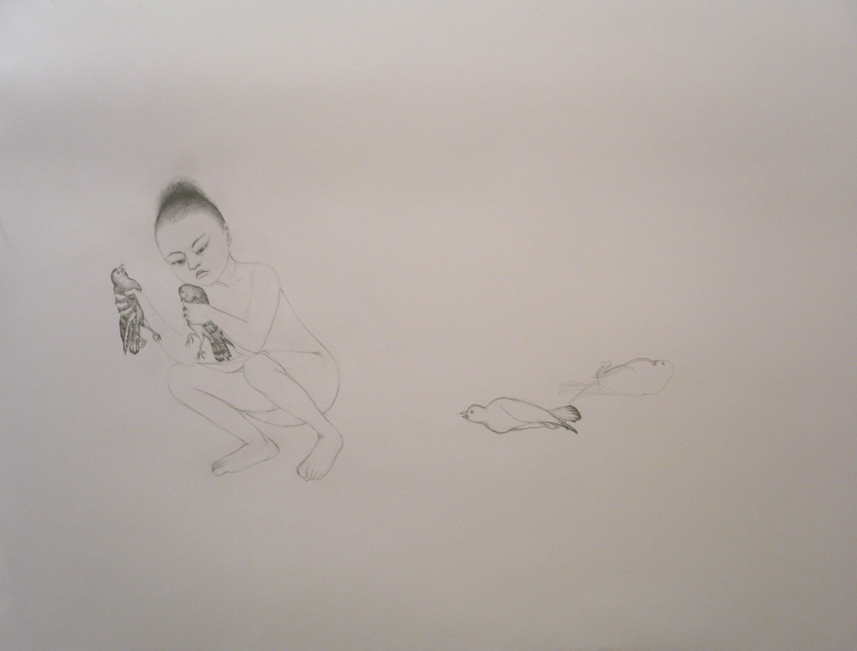   Bird In Hand , 2006 Graphite on gray paper 38 X 50 inches Private collection&nbsp; 
