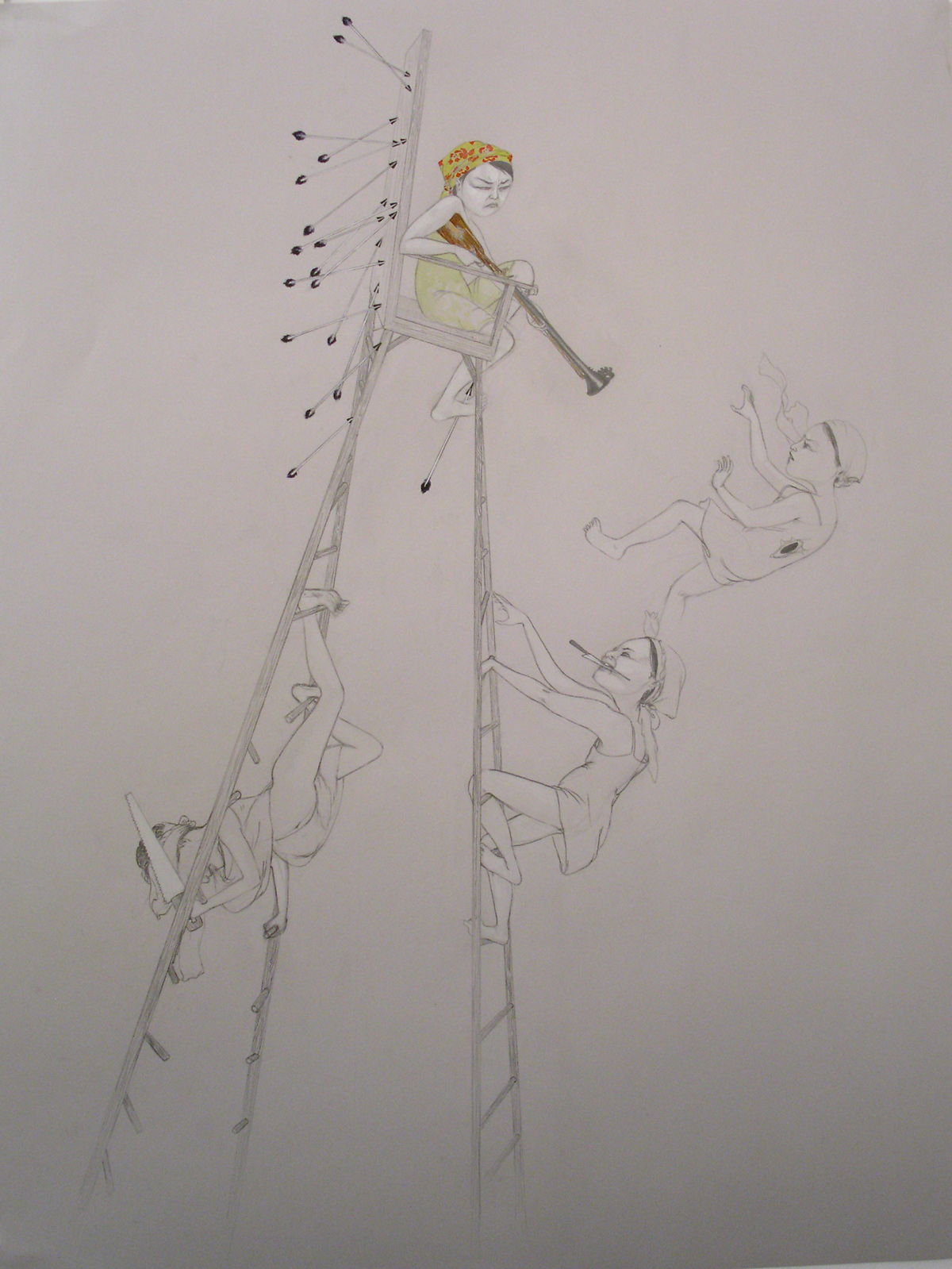   Top Girl , 2006 Graphite, watercolor, ink on gray paper 50 X 38 inches Private collection&nbsp; 