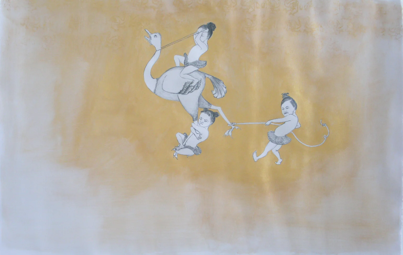 Ostrich Hunt , 2006 Graphite, watercolor, acrylic on gray paper 25 X 38 inches 