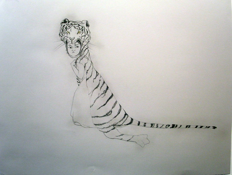   Brave Tiger , 2006 Graphite, watercolor on gray paper 38 X 50 inches Private collection&nbsp; 