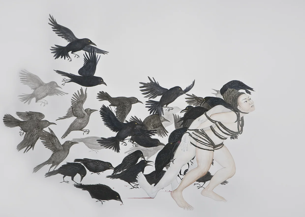 Burden Lightens Piecemeal , 2008 Graphite, watercolor, ink on paper 50 X 68 inches Created during artist residency at Bemis Center for Contemporary Art, Omaha, NE