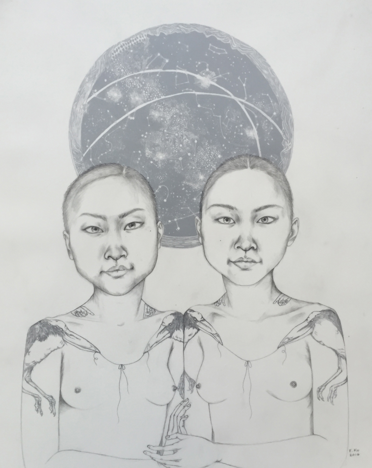   Gemini , 2016 Graphite, ink and layered sheets of drafting film 20 x 16 inches 
