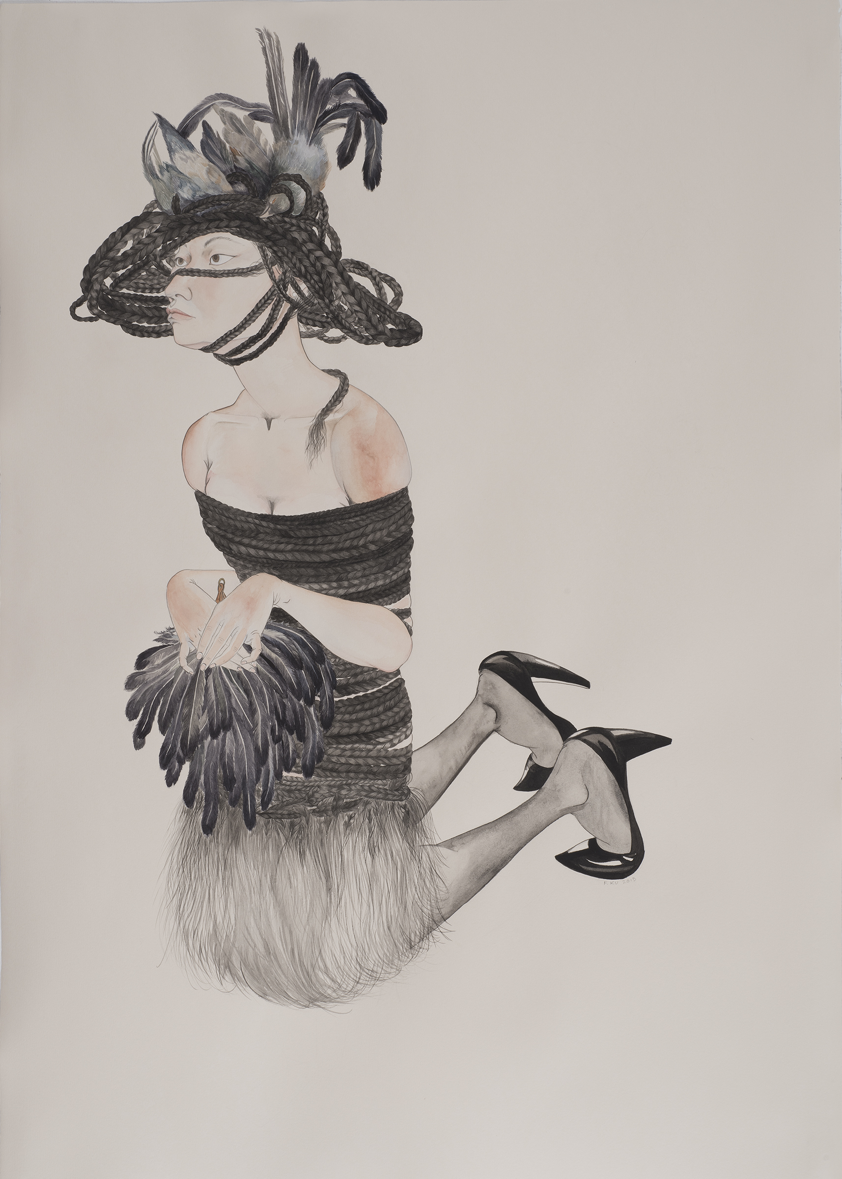   Bird Woman , 2013 Graphite, watercolor, ink on ivory Fabriana Rosaspina 39 x 27.5 inches Photo: Bill Orcutt 